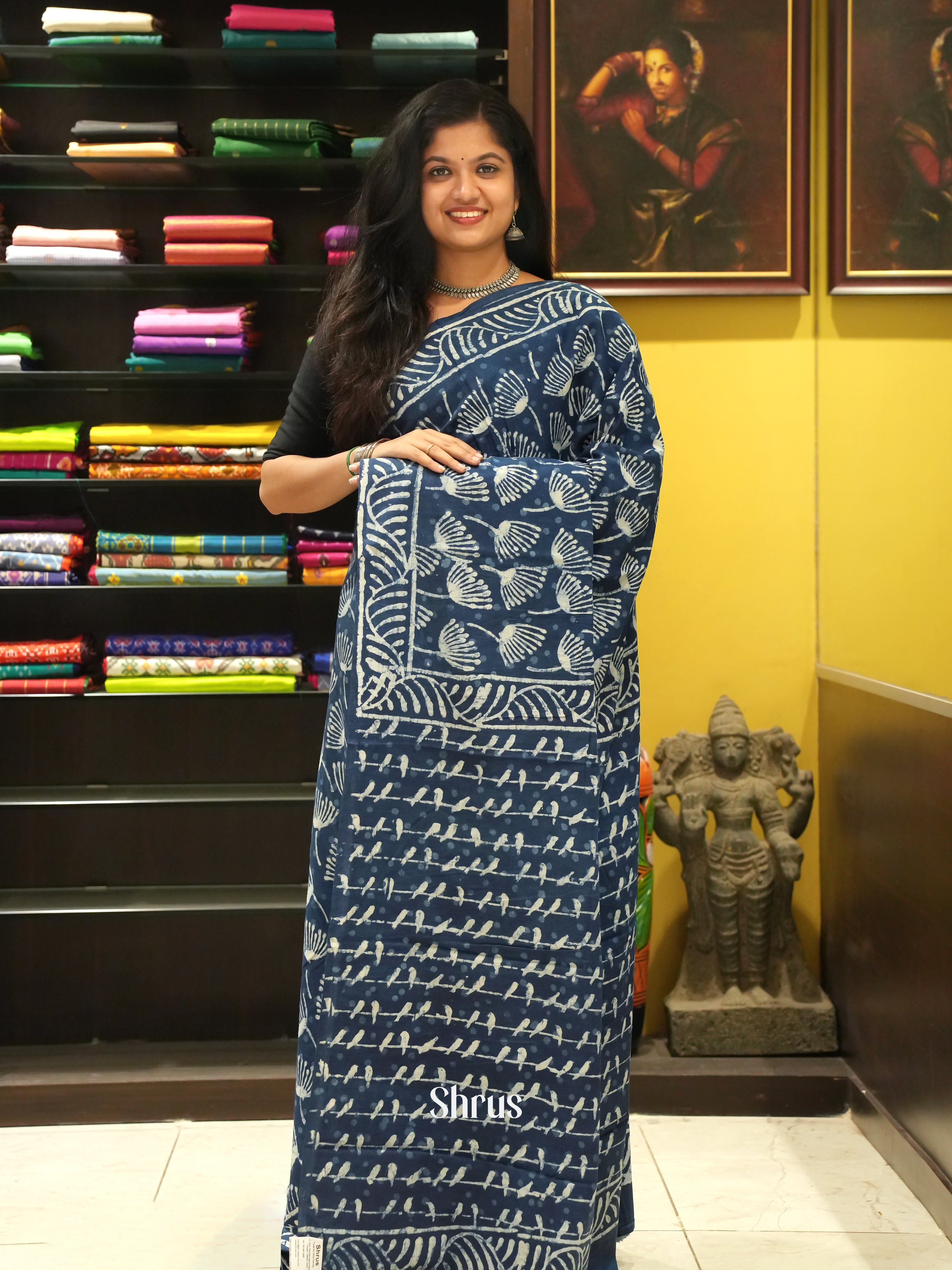 Blue - Jaipur cotton Saree - Shop on ShrusEternity.com