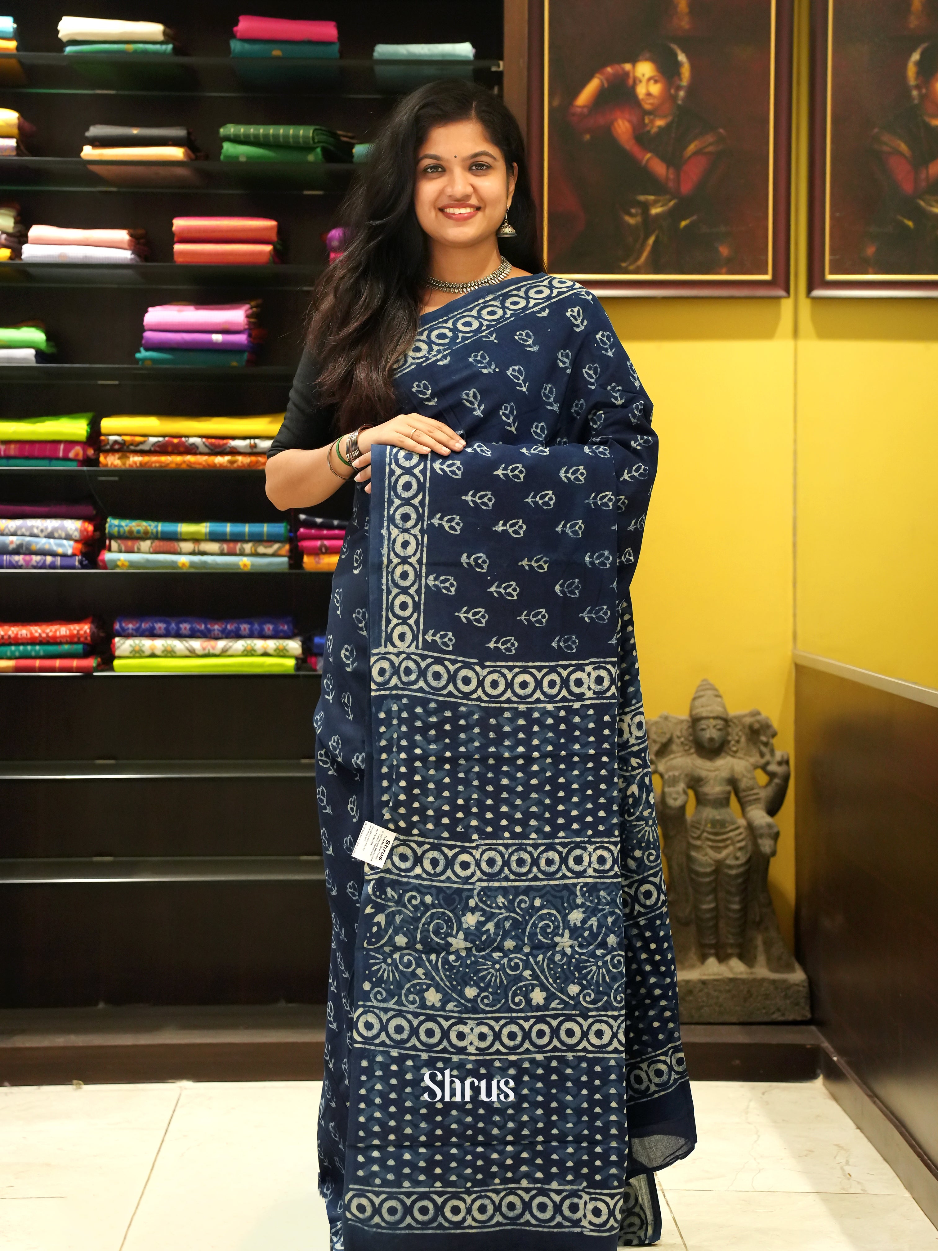 Blue - Jaipur cotton Saree - Shop on ShrusEternity.com