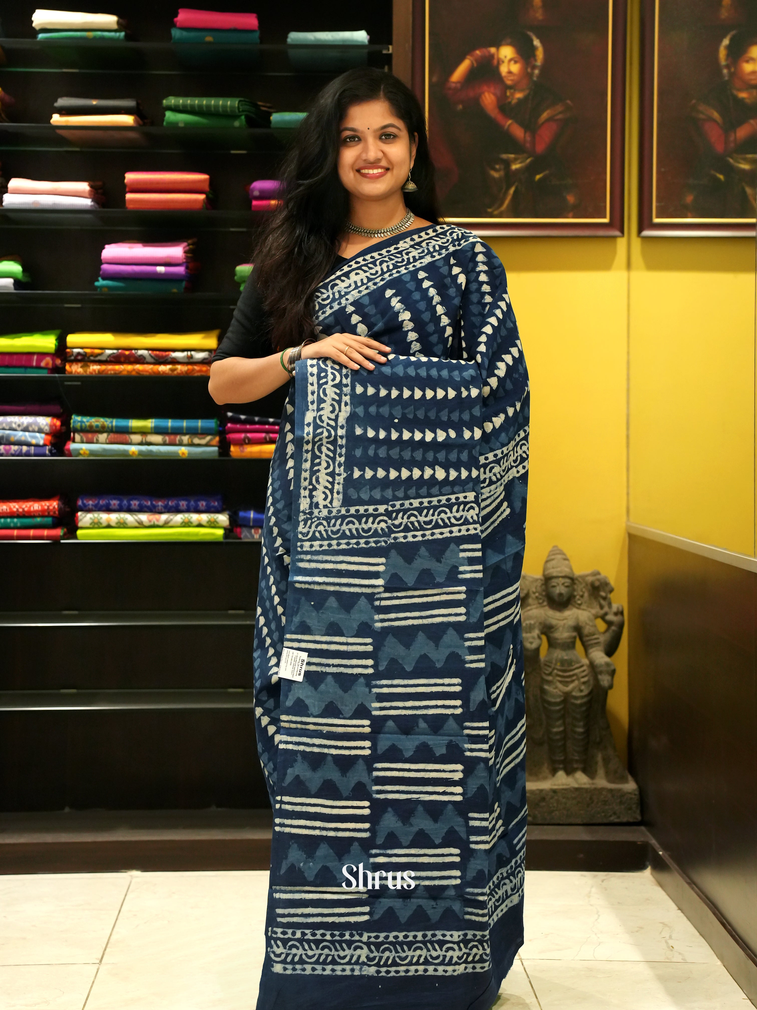 Blue - Jaipur cotton Saree - Shop on ShrusEternity.com