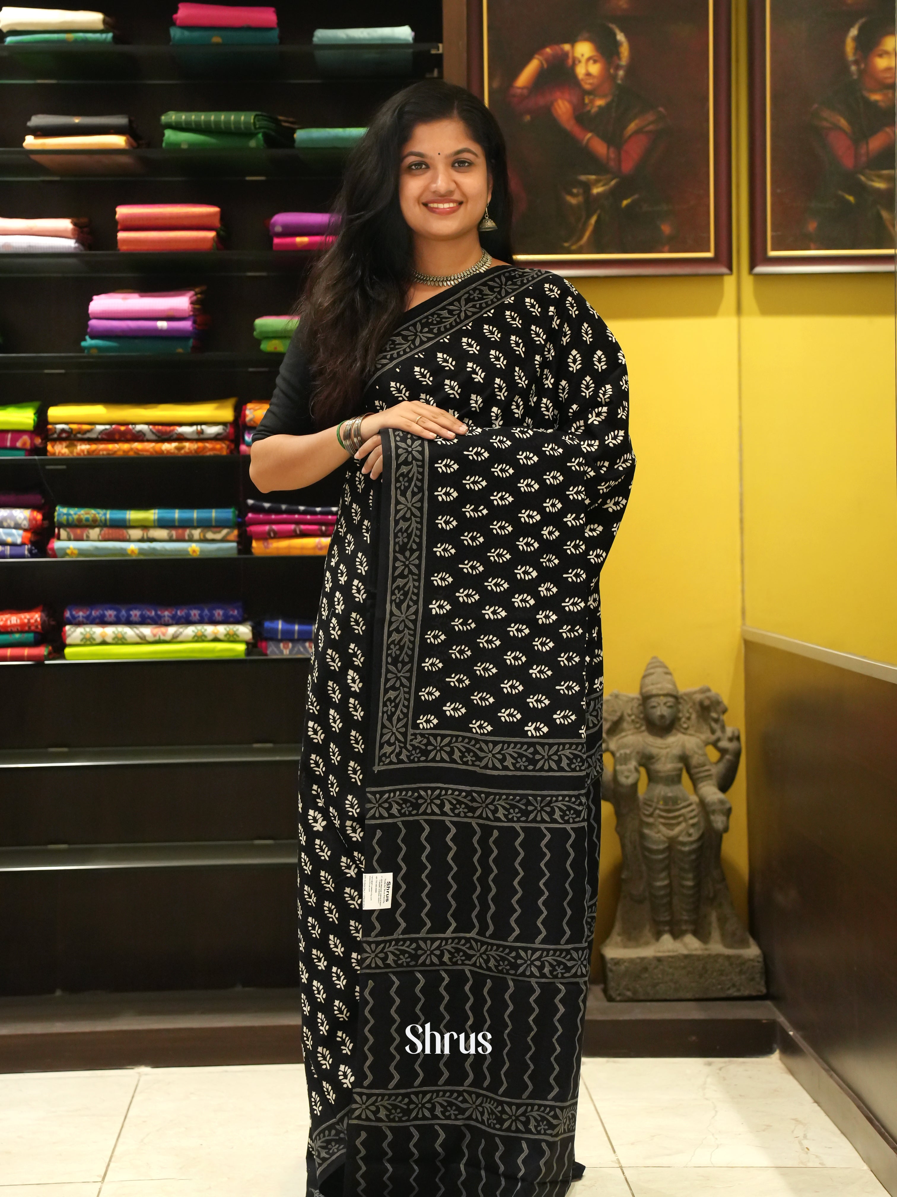Black - Jaipur cotton Saree - Shop on ShrusEternity.com