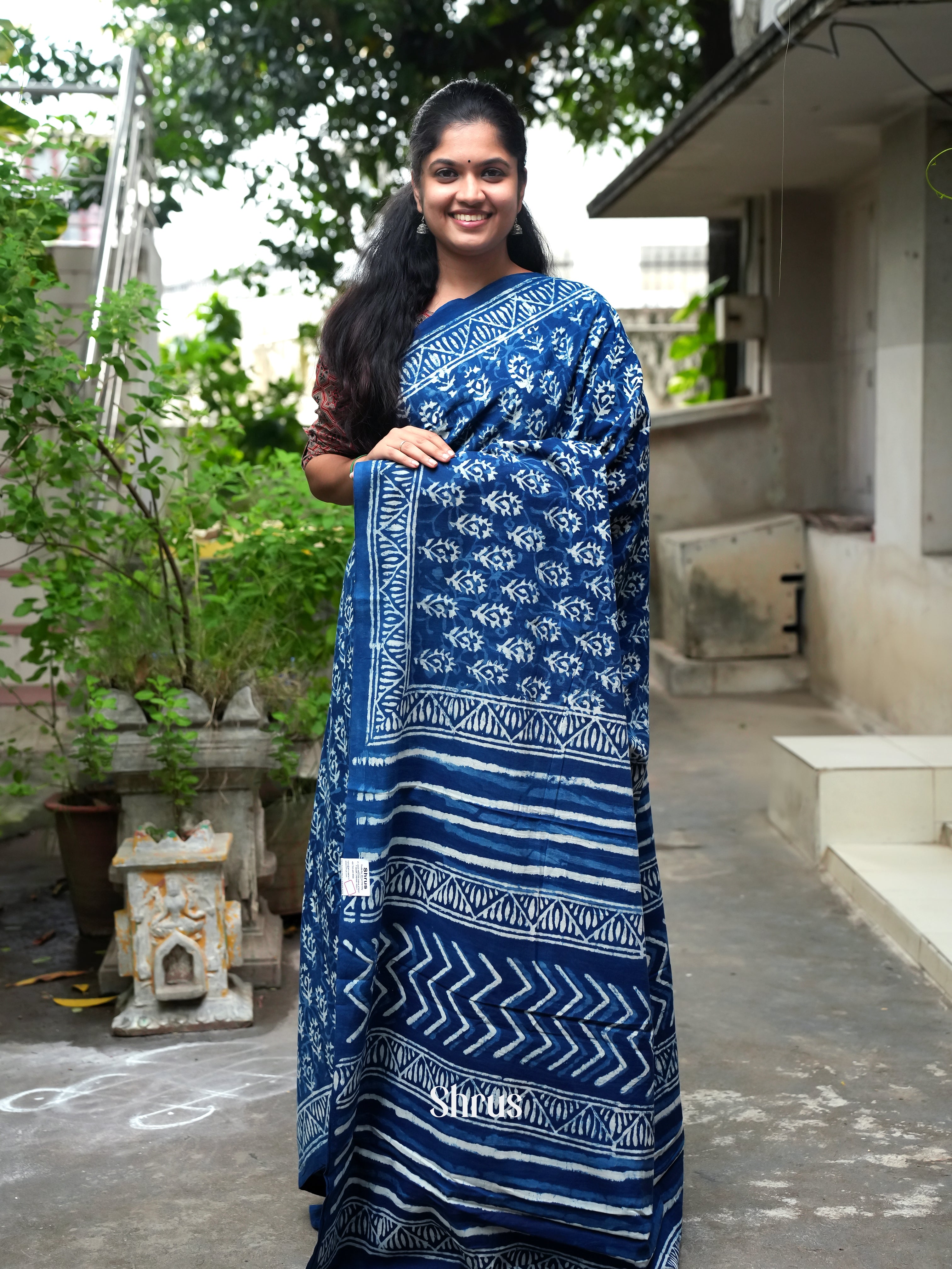 Blue - Jaipur cotton Saree - Shop on ShrusEternity.com