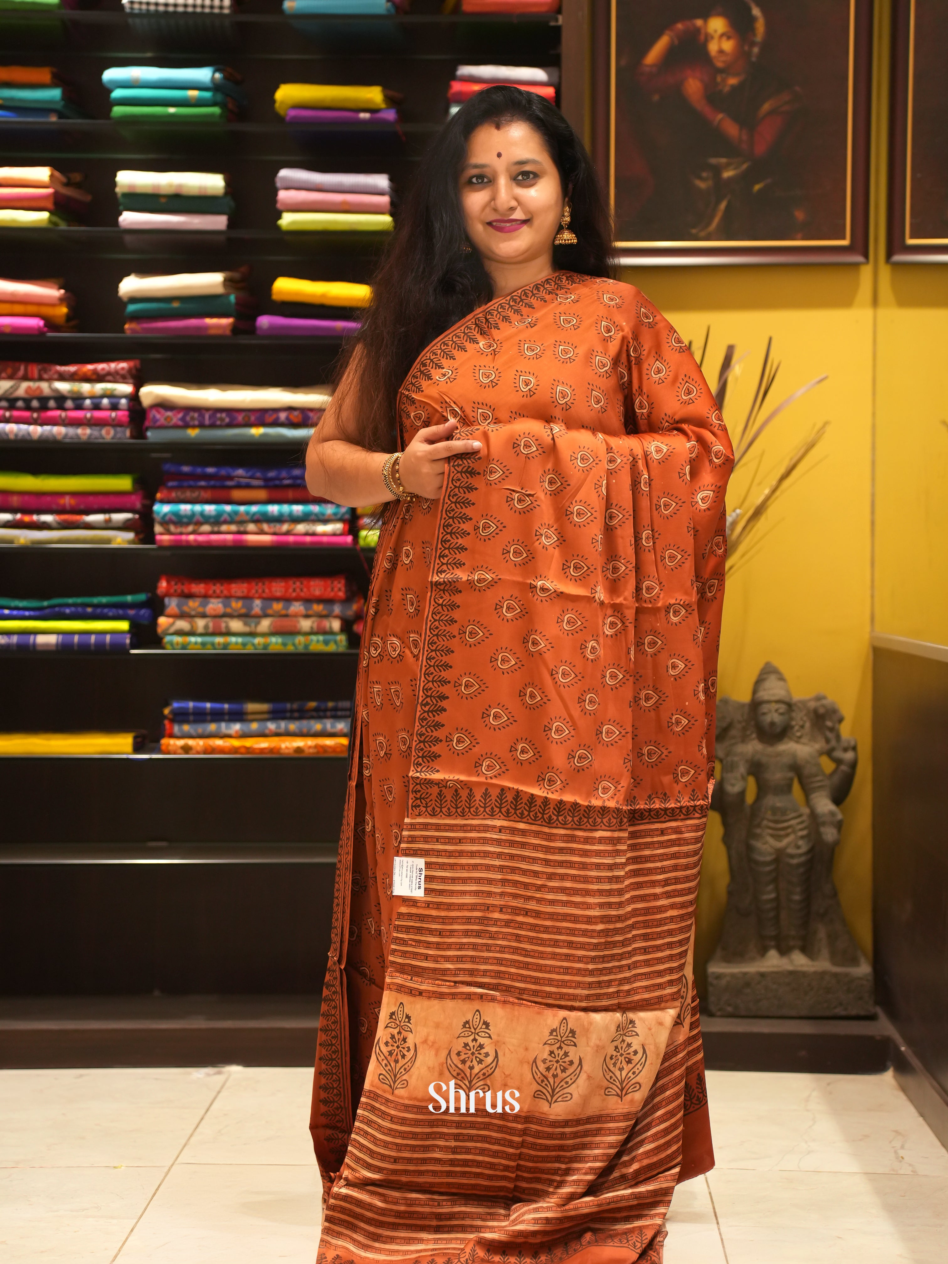 Brick - Modal Silk Saree - Shop on ShrusEternity.com