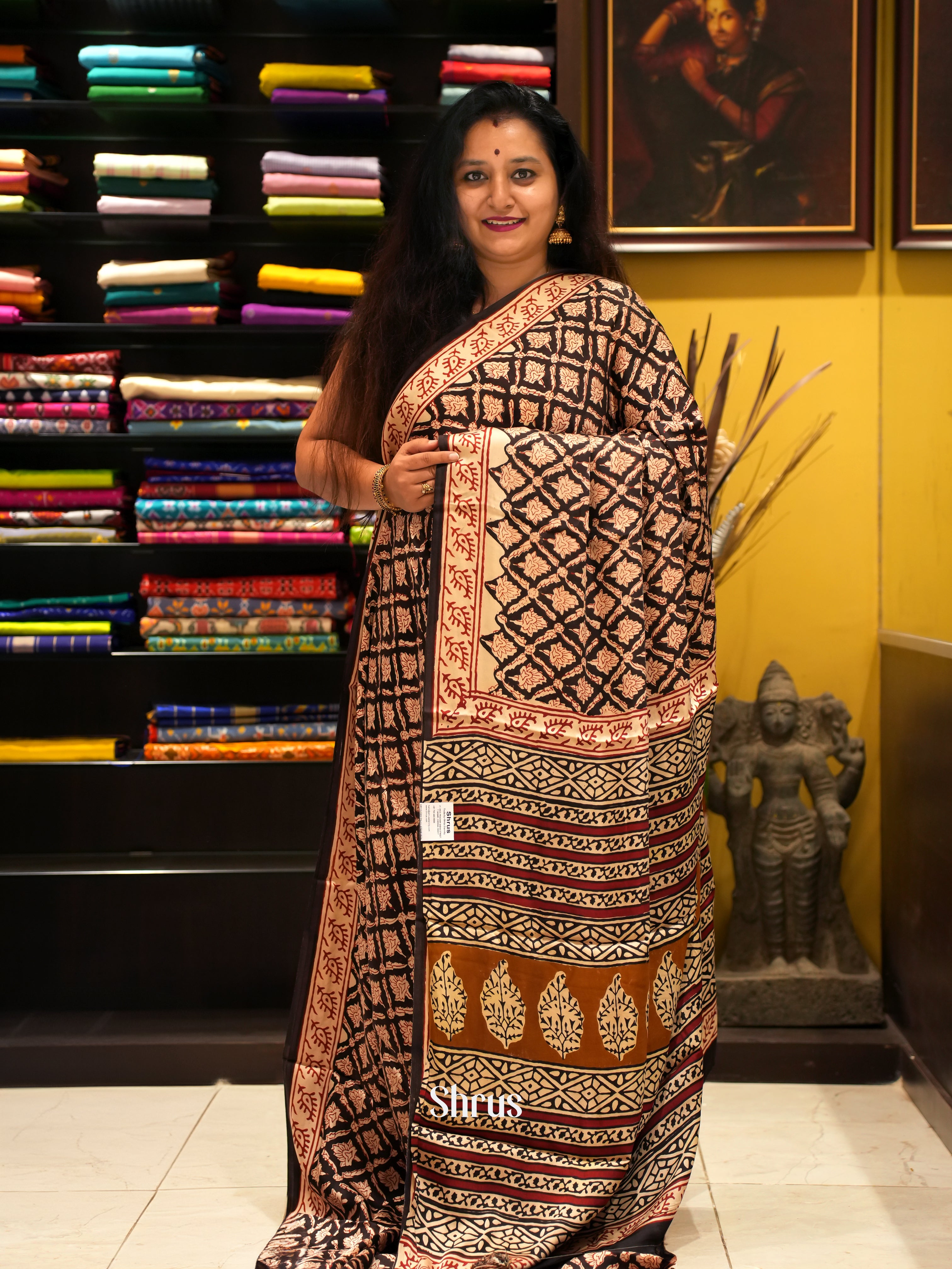 Black & Cream - Modal Silk Saree - Shop on ShrusEternity.com