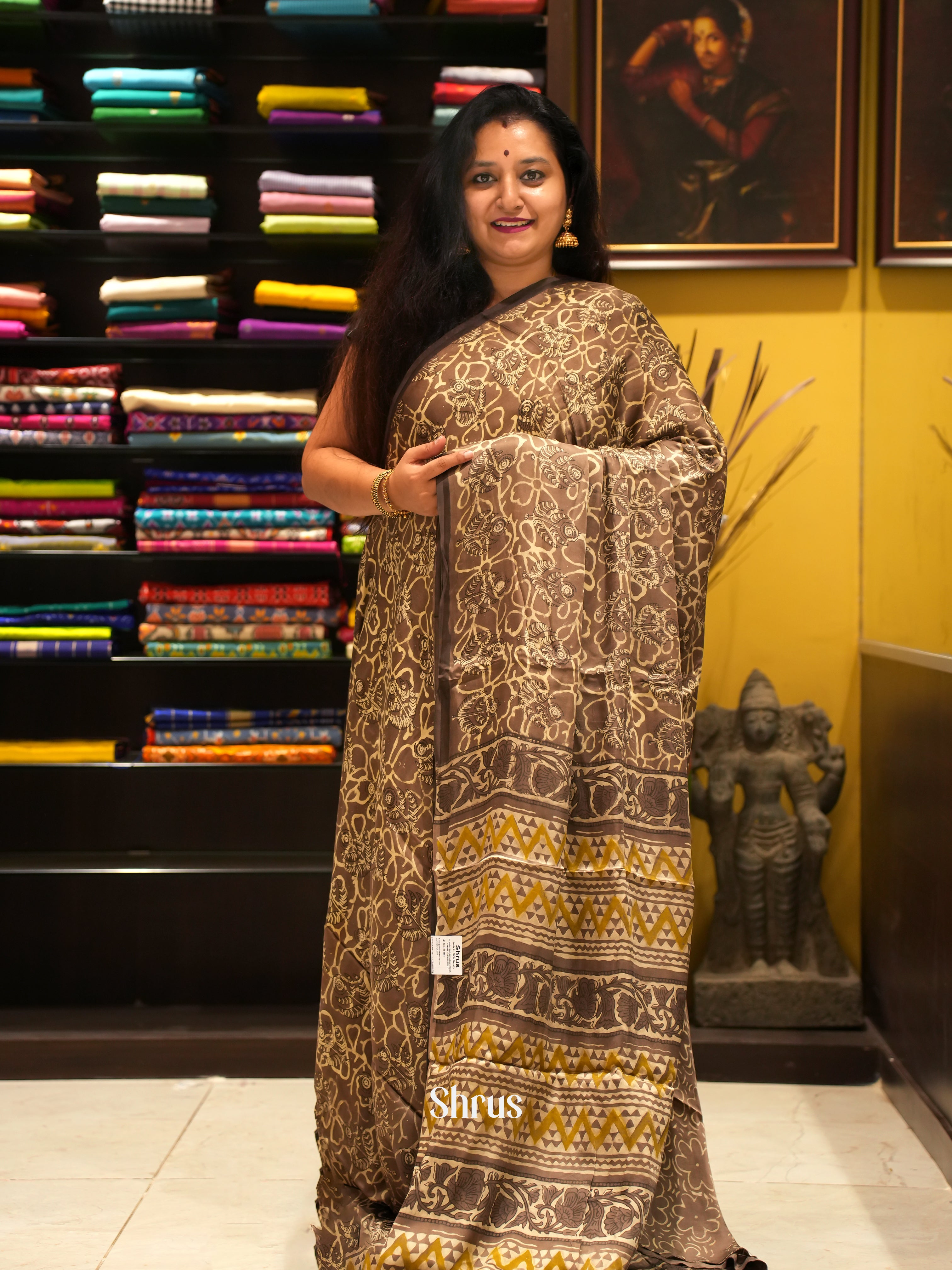Dusty Brown - Modal Silk Saree - Shop on ShrusEternity.com