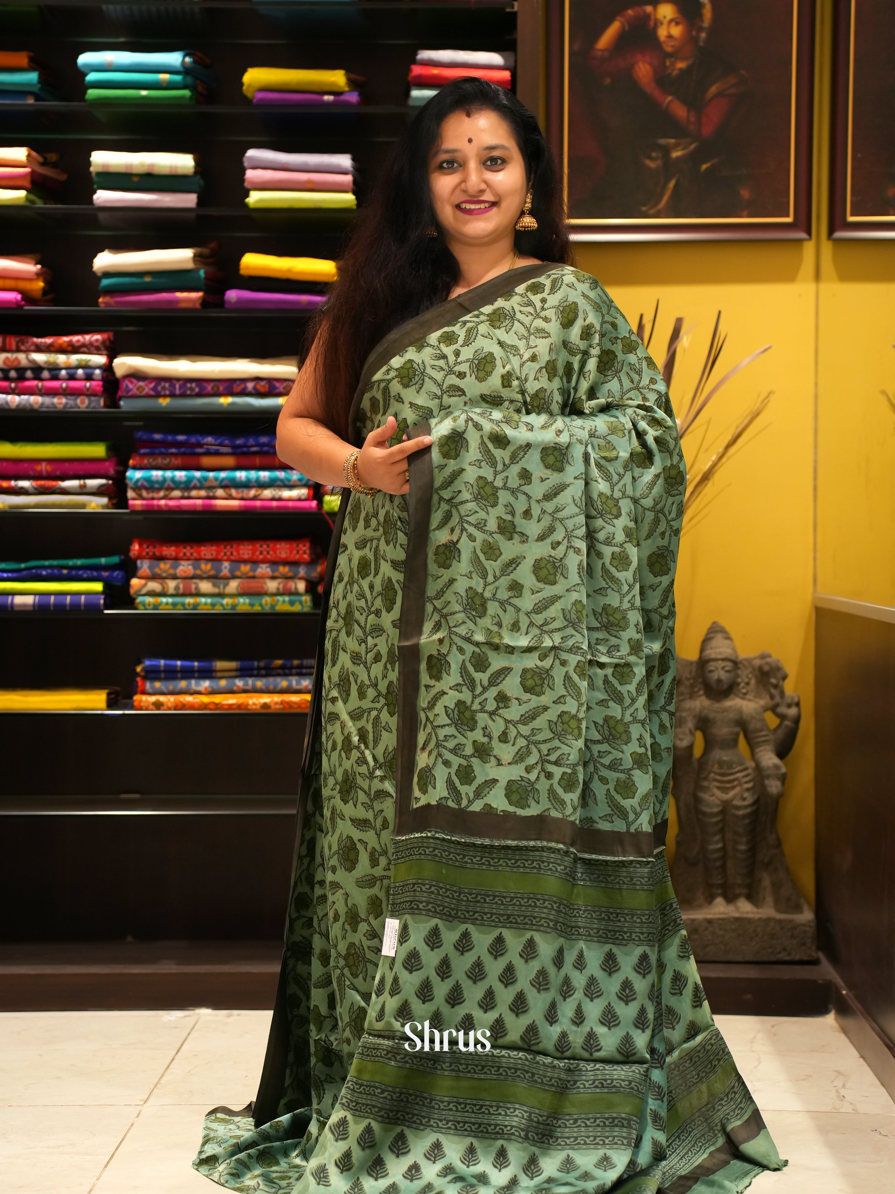 Green & Black - Modal Silk Saree - Shop on ShrusEternity.com