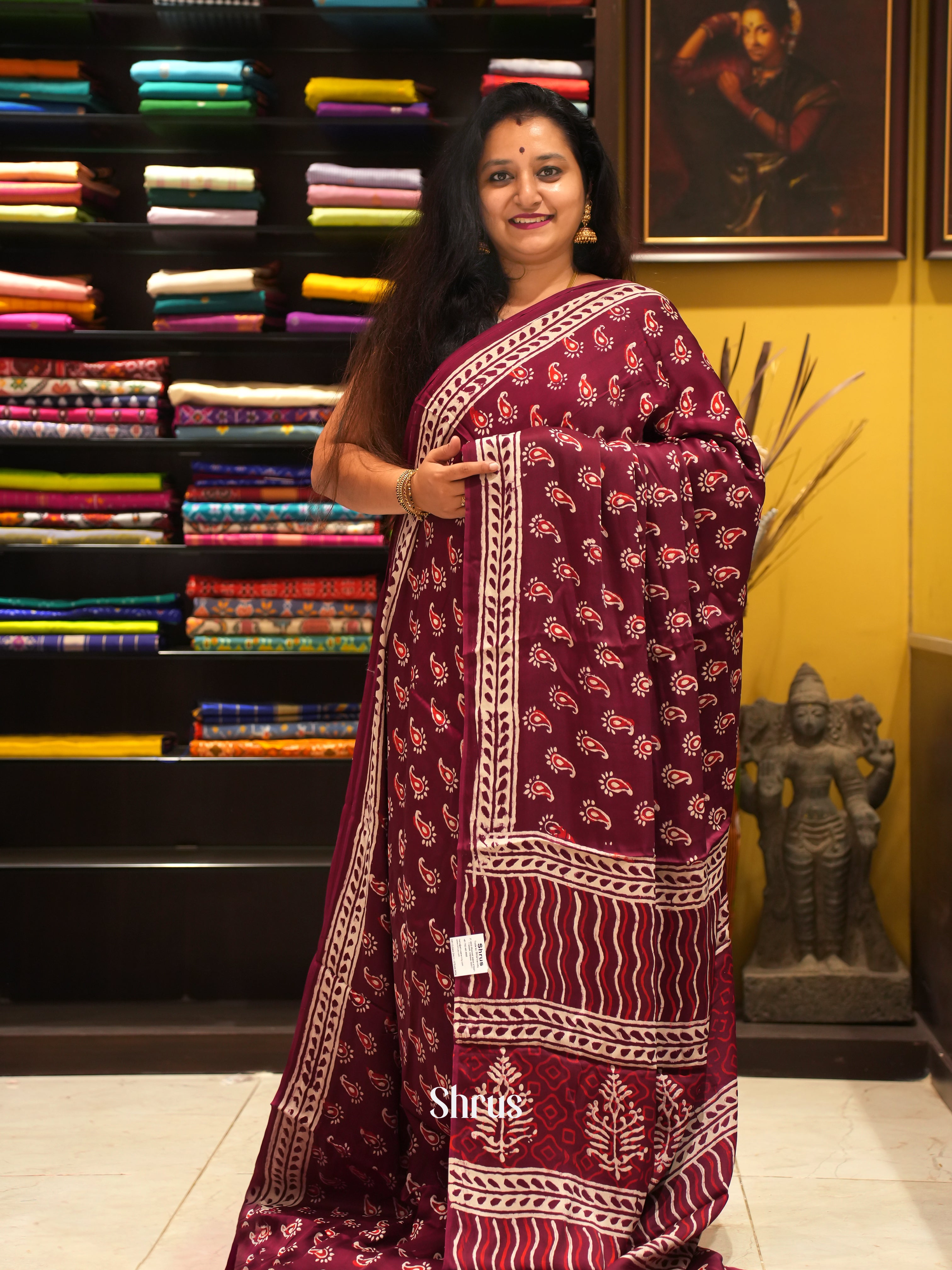 Maroon - Modal Silk Saree - Shop on ShrusEternity.com