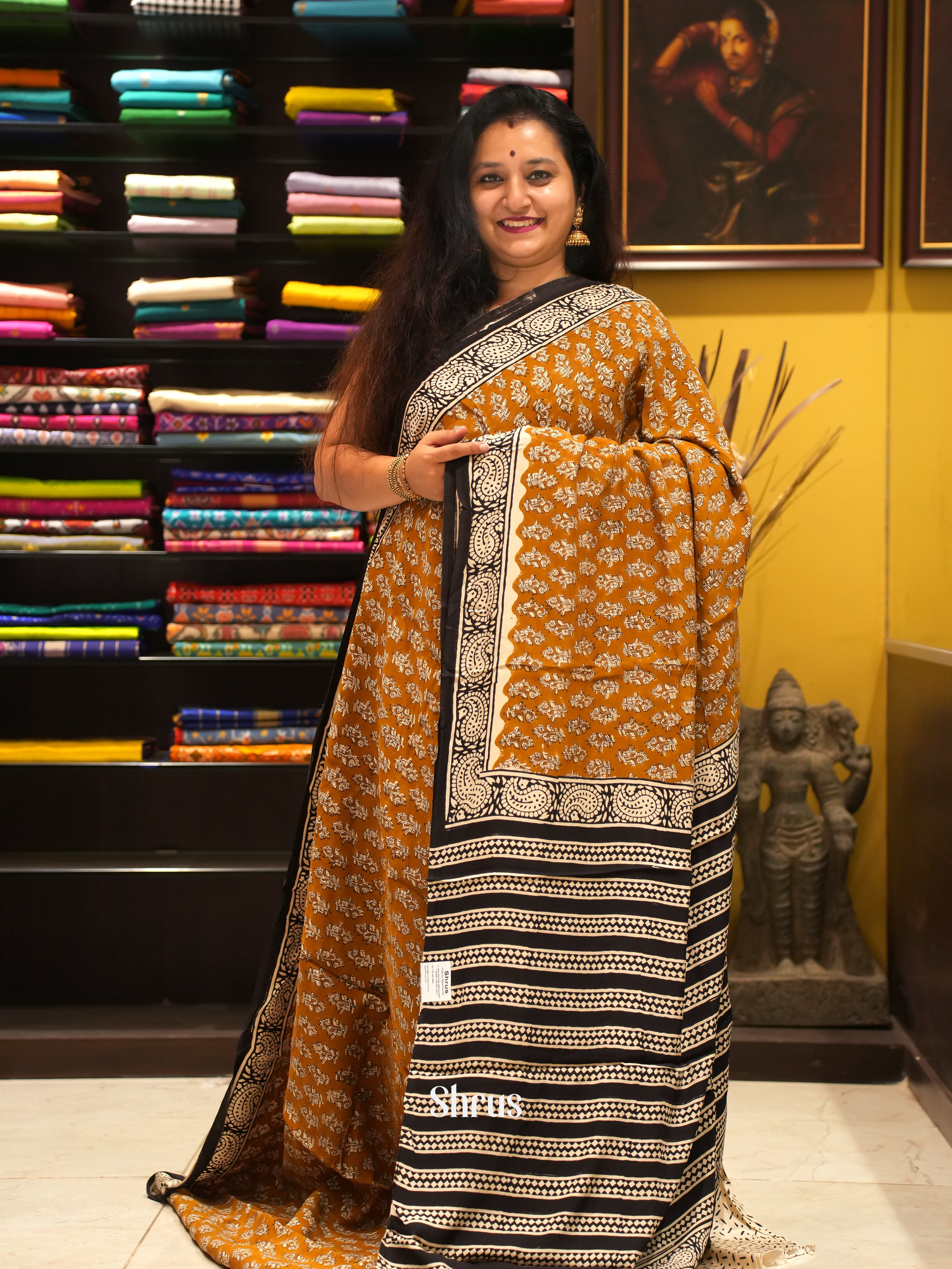 Fenugreek & Black - Modal Silk Saree - Shop on ShrusEternity.com