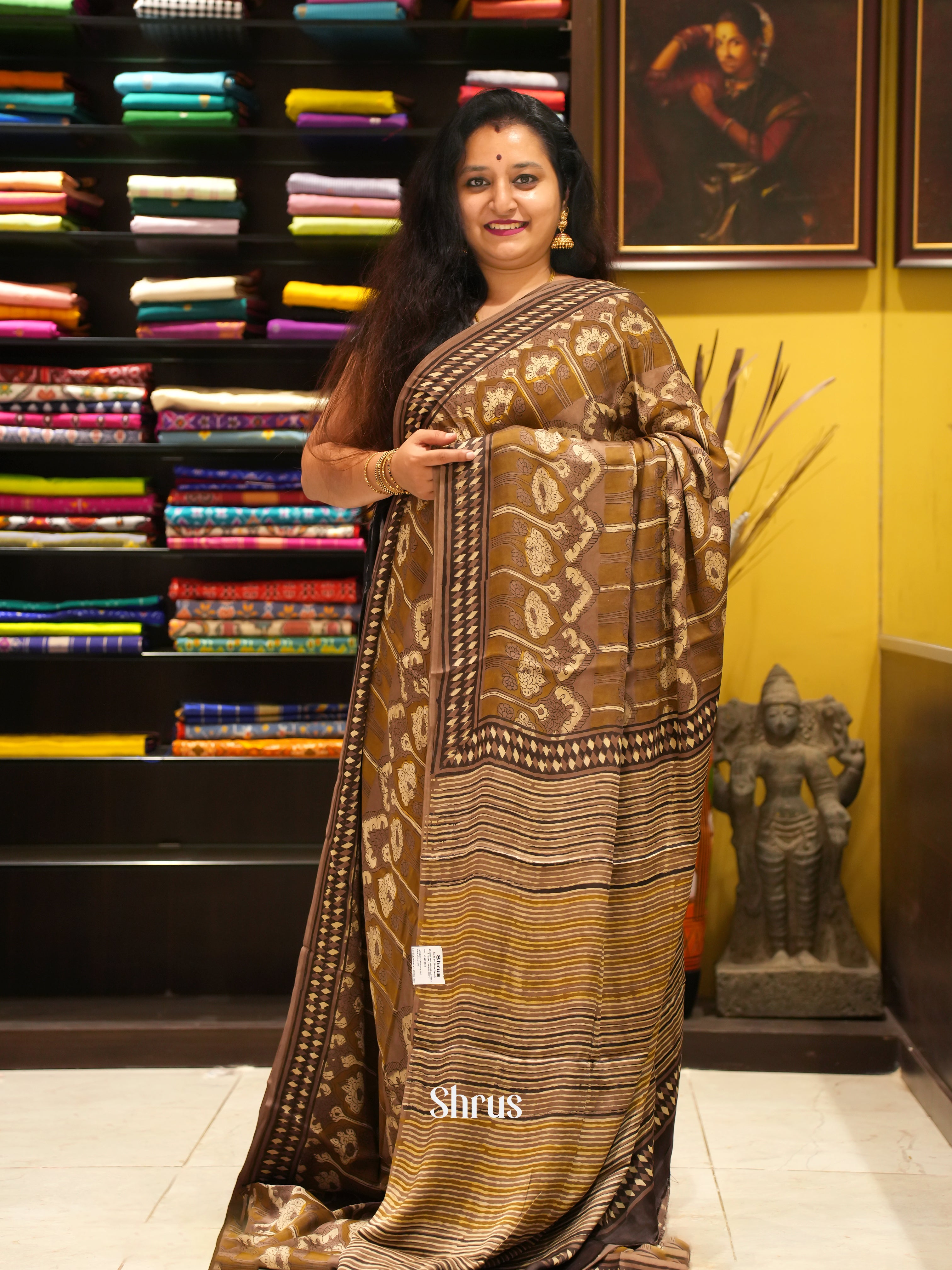 Brown - Modal Silk Saree - Shop on ShrusEternity.com