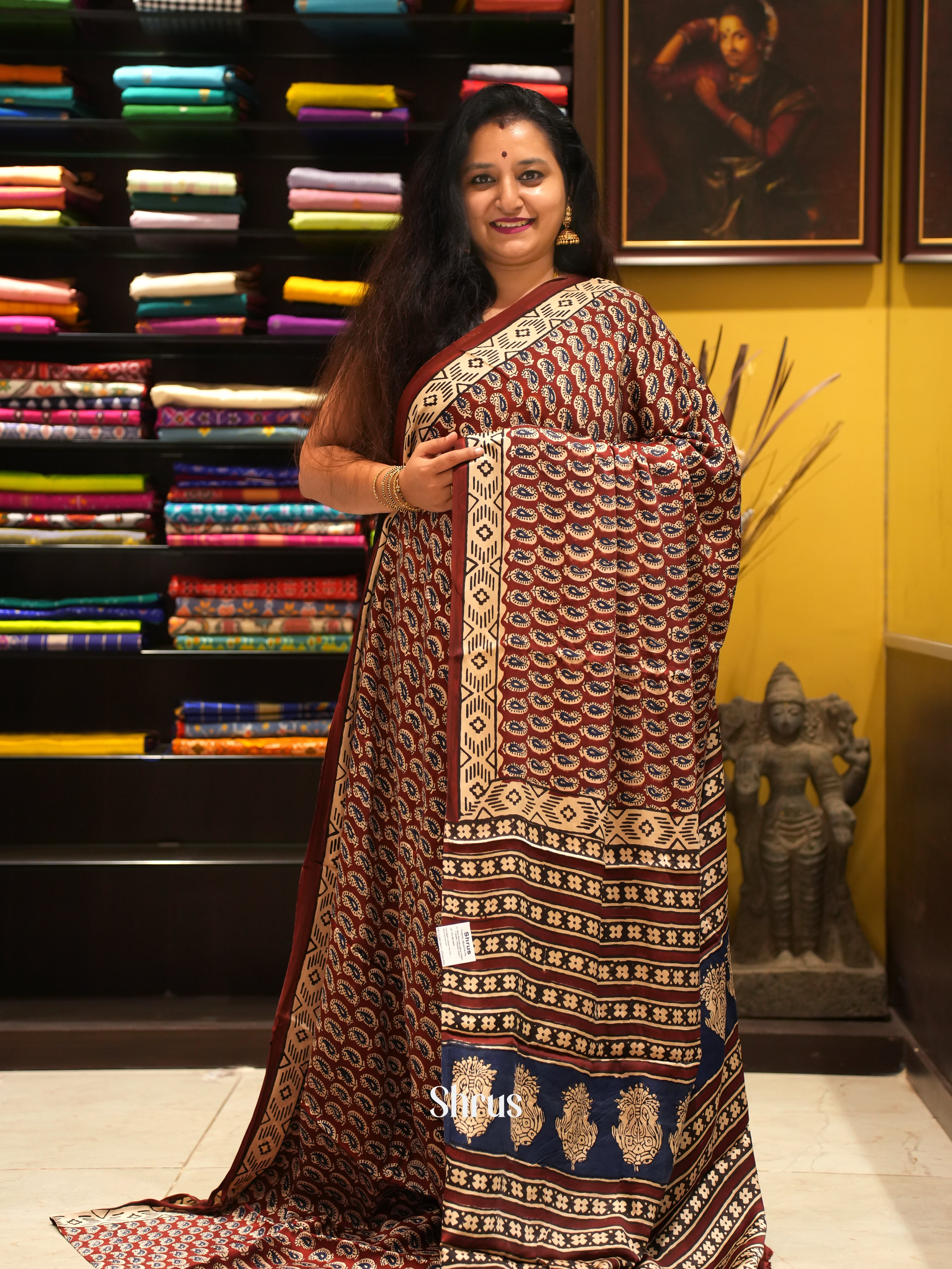 Brown & Cream - Modal Silk Saree - Shop on ShrusEternity.com