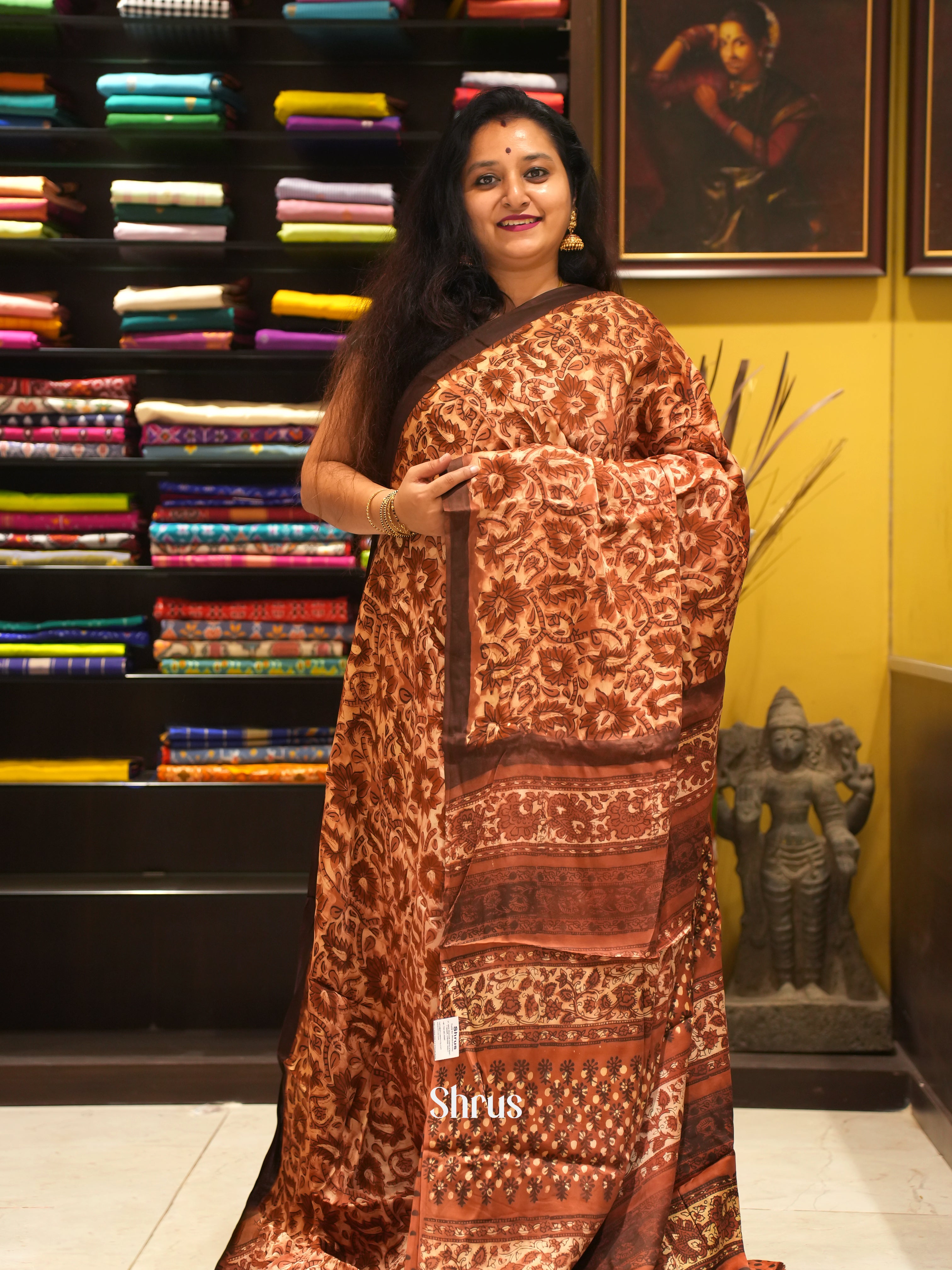 Brown - Modal Silk Saree - Shop on ShrusEternity.com