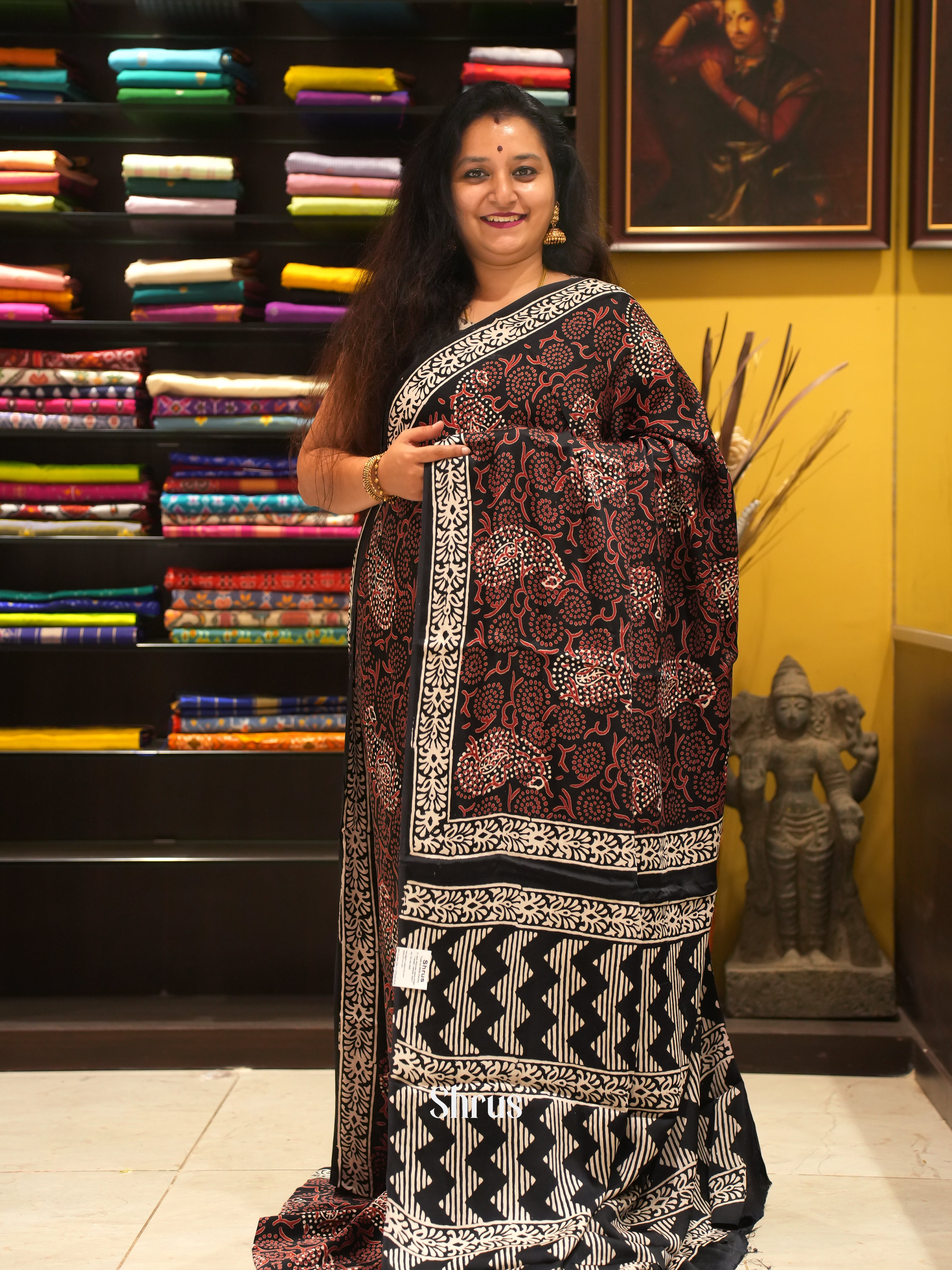 Black & Red - Modal Silk Saree - Shop on ShrusEternity.com