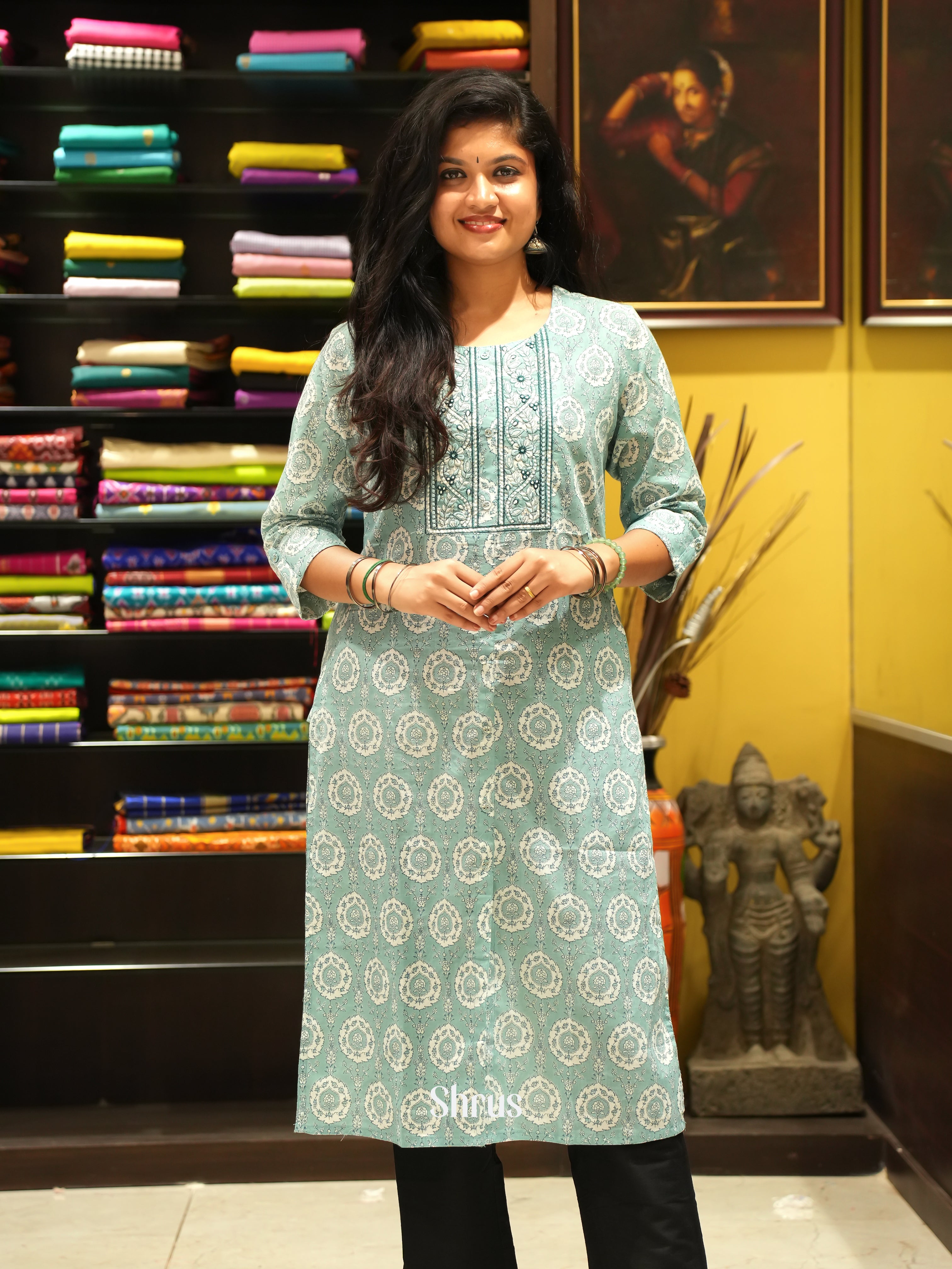 Greenish Grey -Readymade Kurti - Shop on ShrusEternity.com