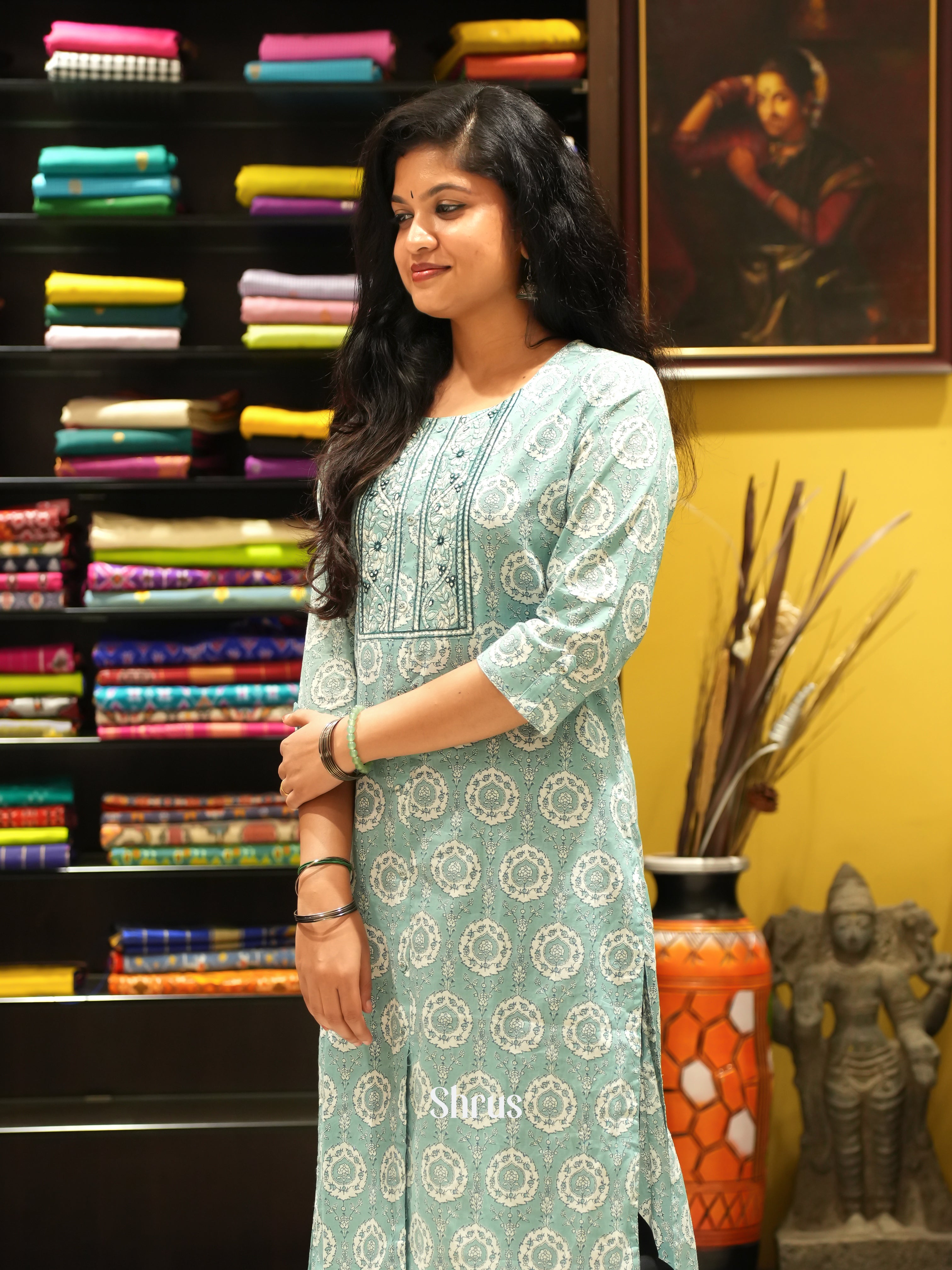 Greenish Grey -Readymade Kurti - Shop on ShrusEternity.com