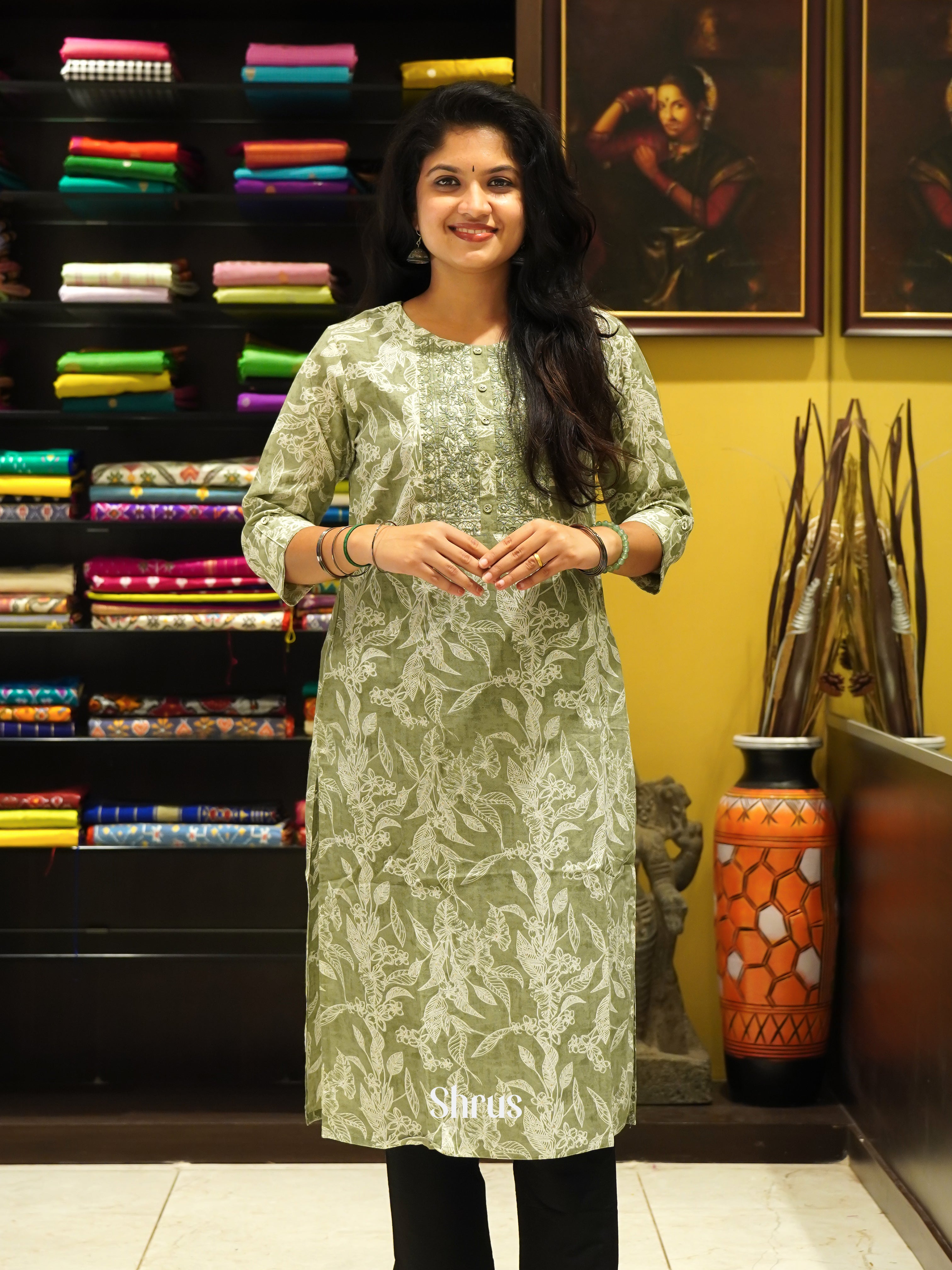 Green - Readymade Kurti - Shop on ShrusEternity.com