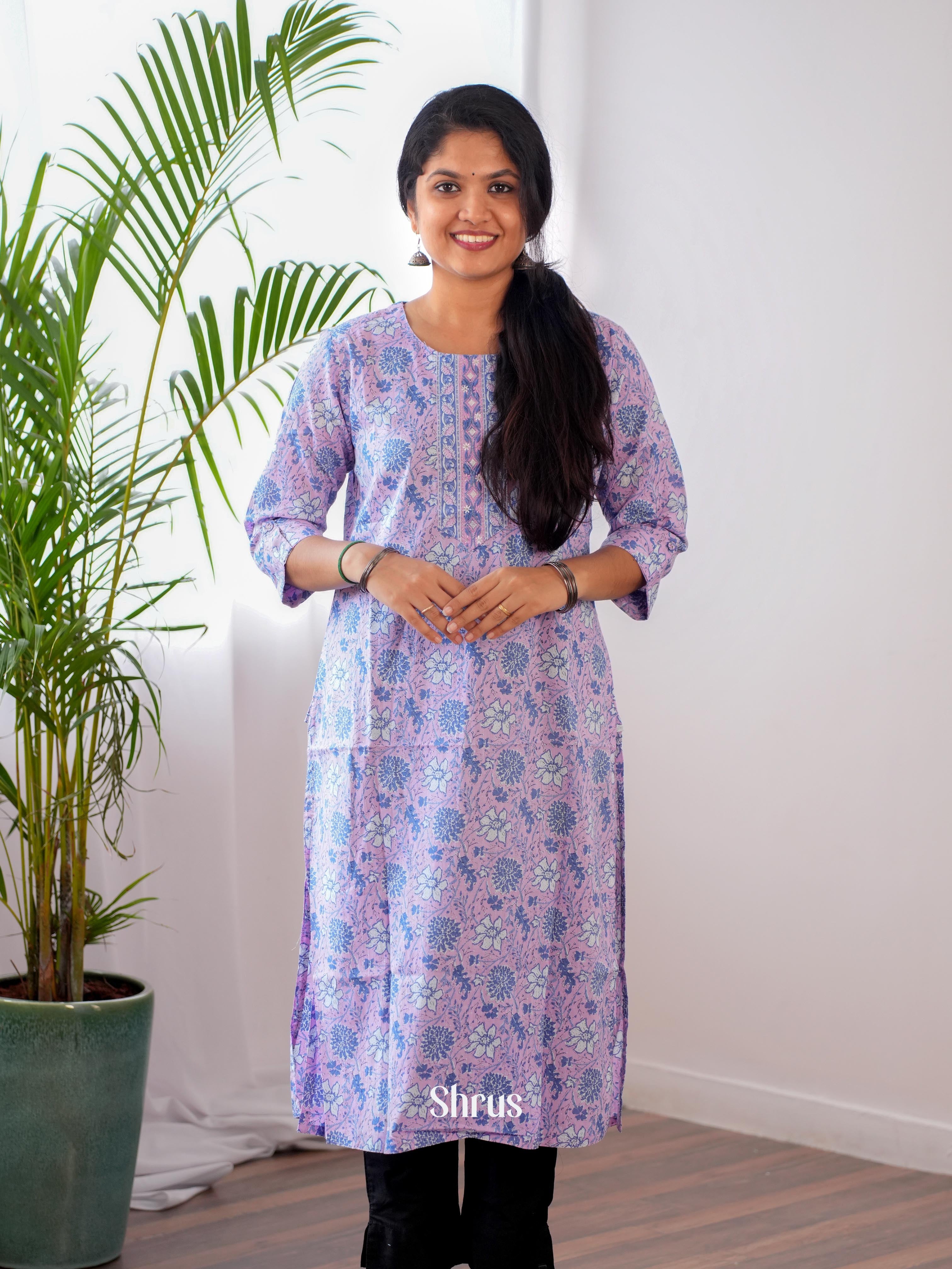 Pink & Blue - Readymade Kurti - Shop on ShrusEternity.com