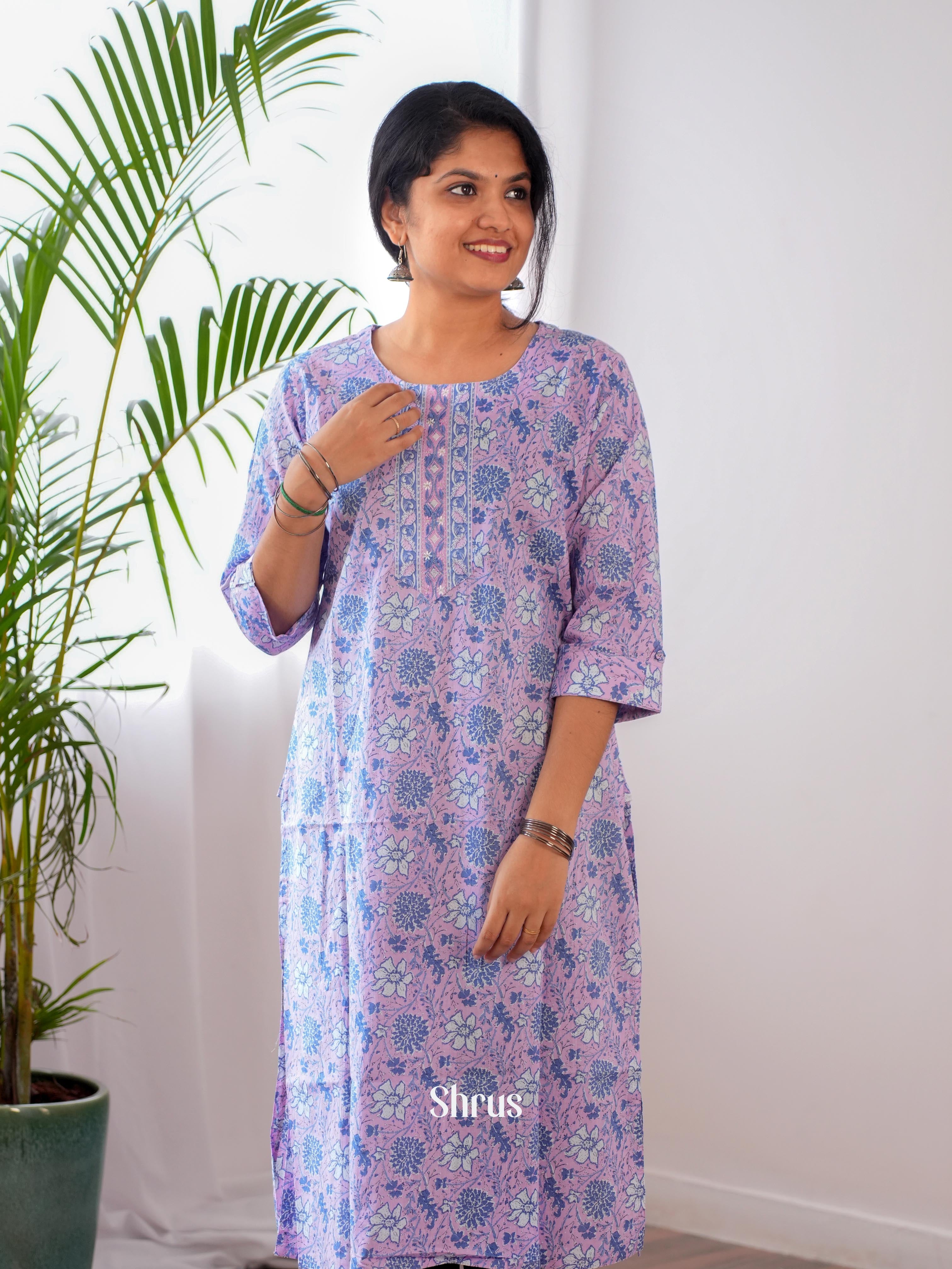 Pink & Blue - Readymade Kurti - Shop on ShrusEternity.com