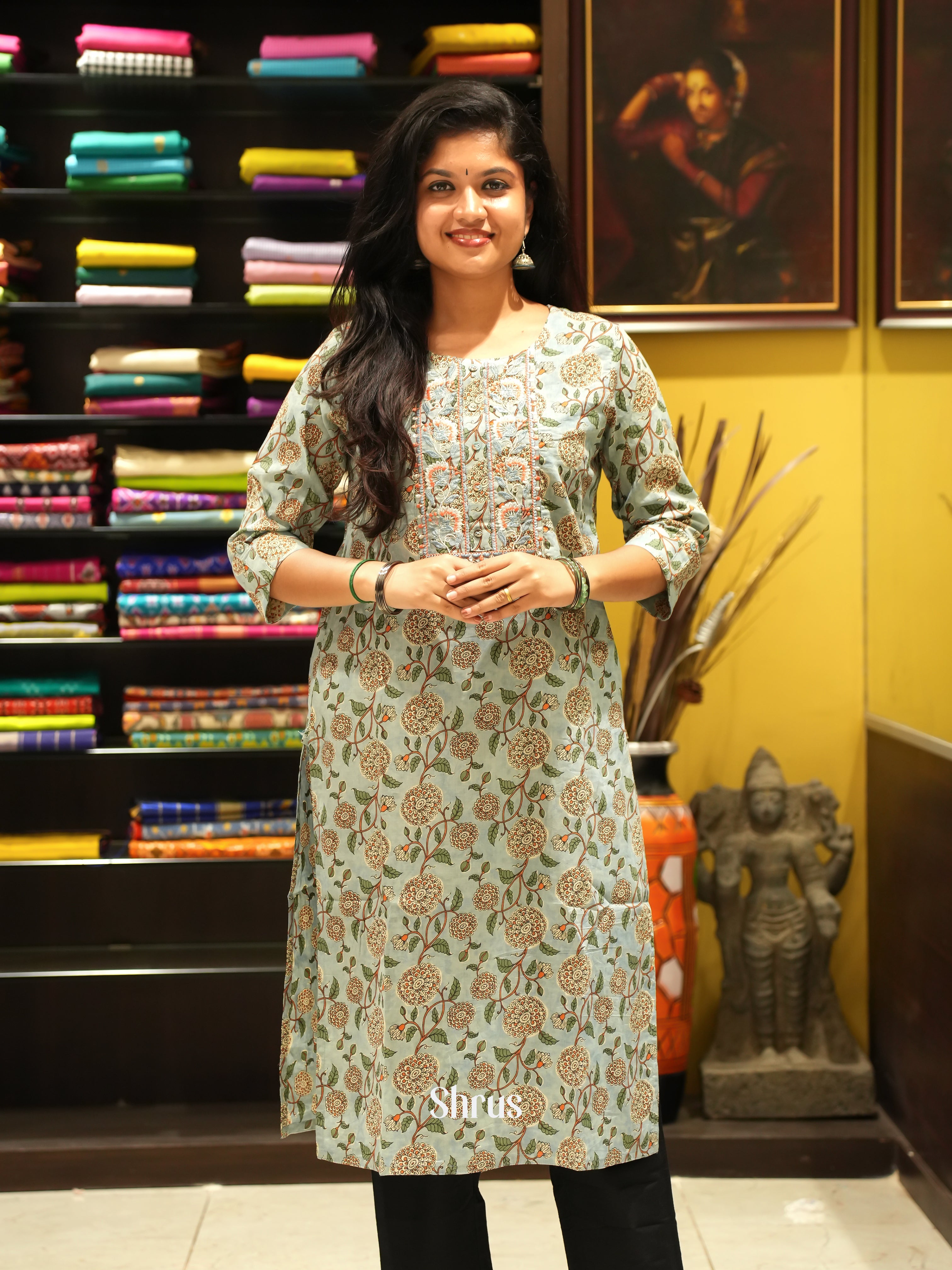 Grey - Readymade Kurti - Shop on ShrusEternity.com