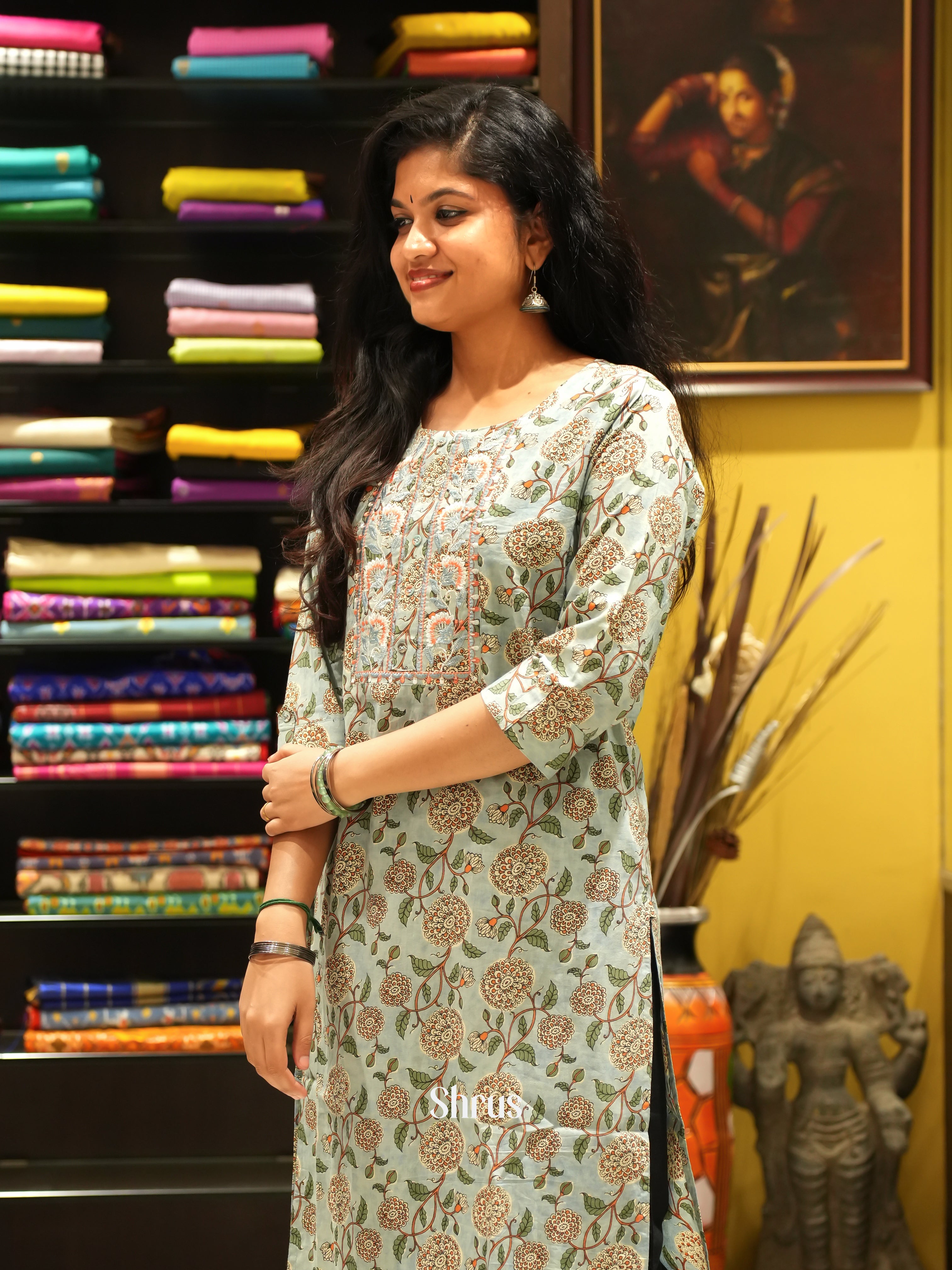 Grey - Readymade Kurti - Shop on ShrusEternity.com