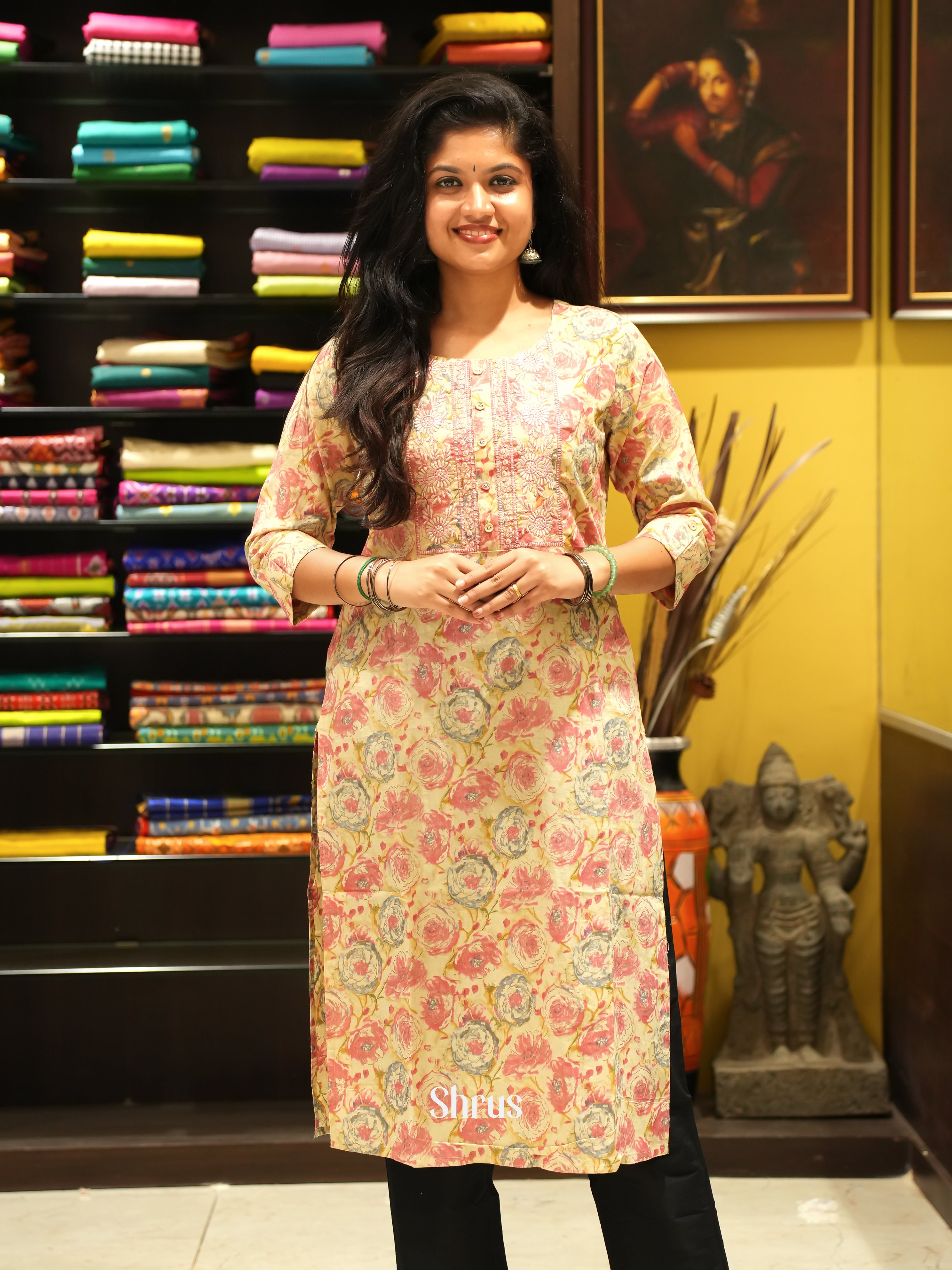 Yellow & Pink - Readymade Kurti - Shop on ShrusEternity.com