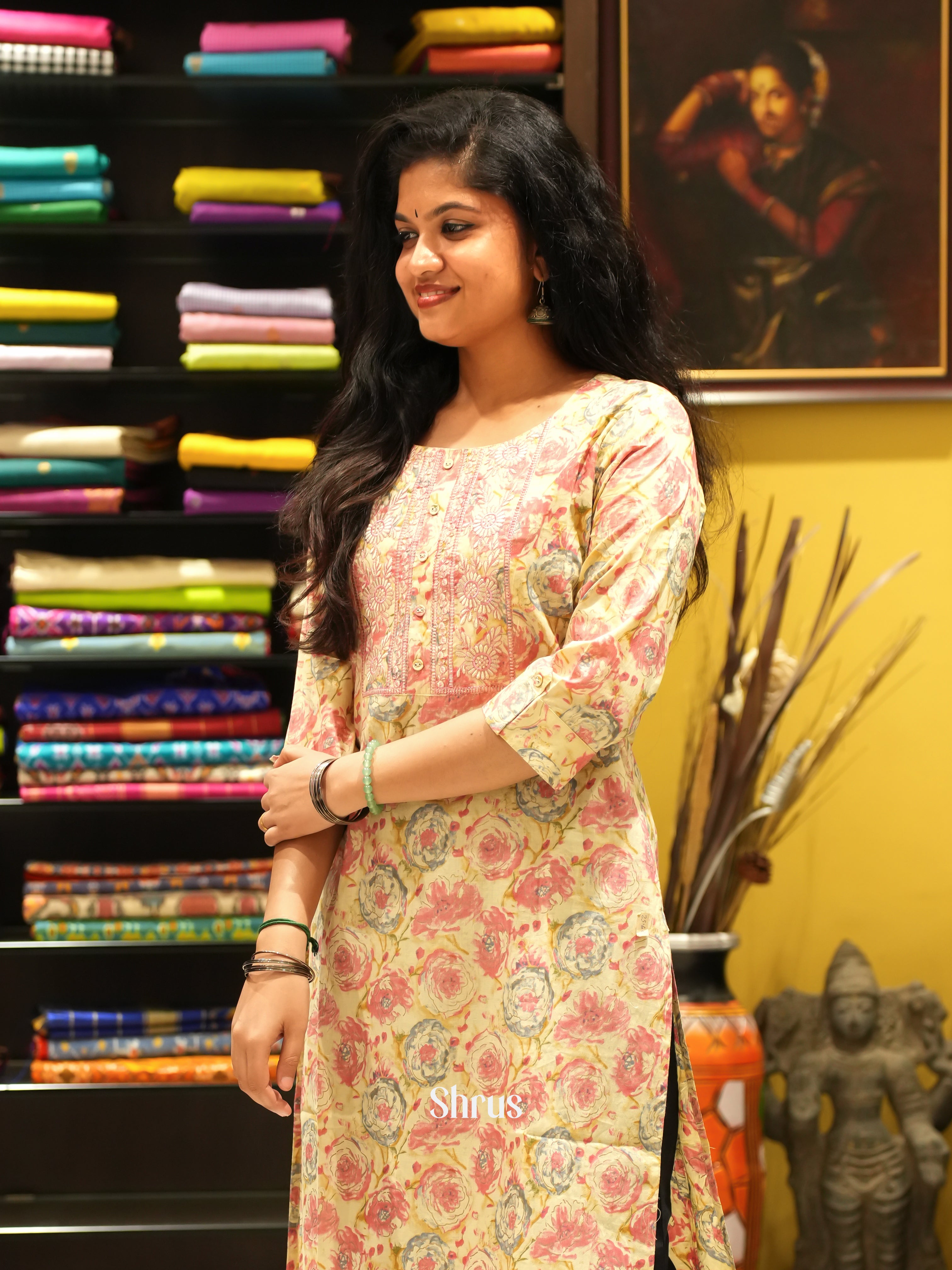 Yellow & Pink - Readymade Kurti - Shop on ShrusEternity.com