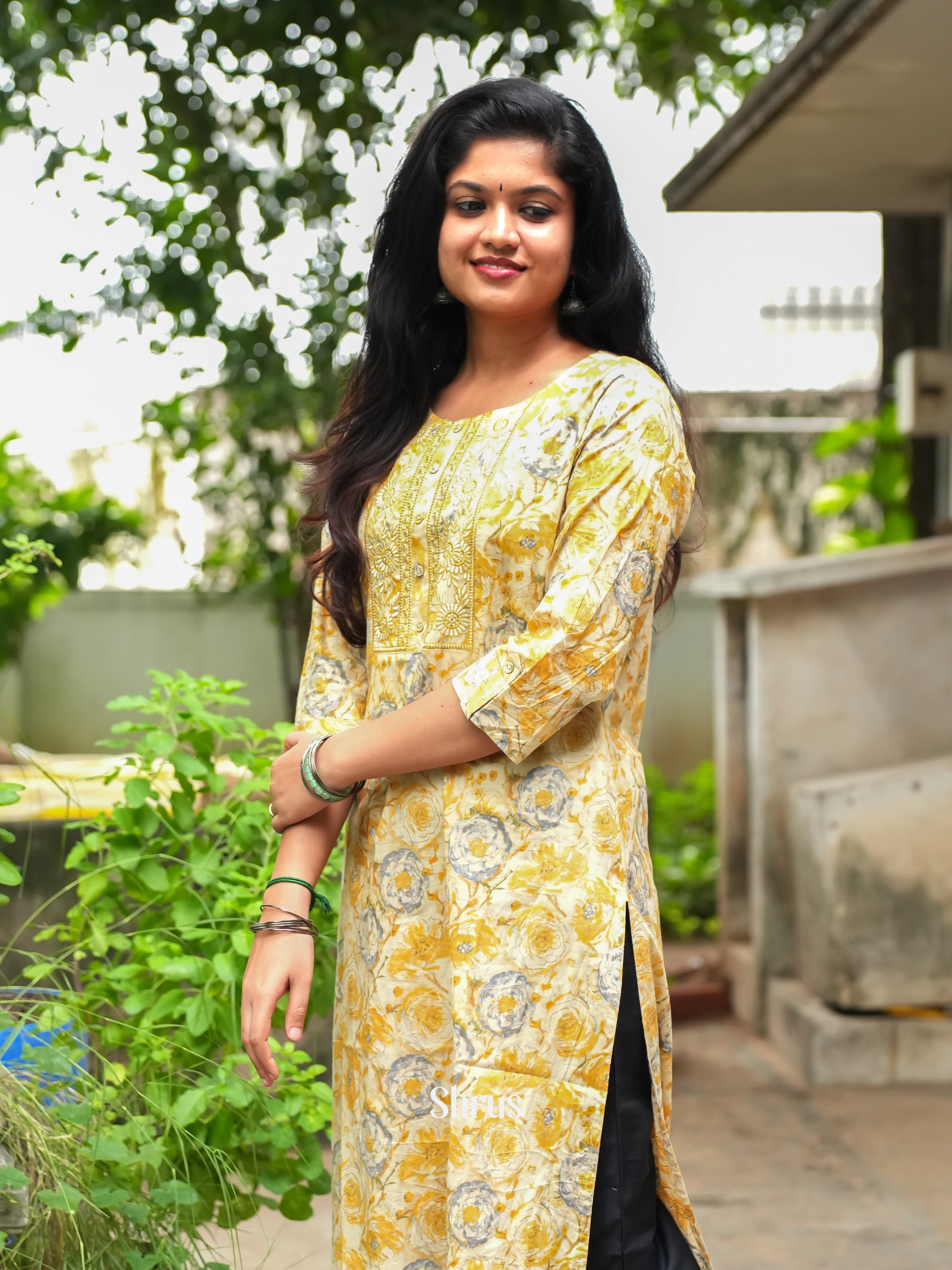 Cream & Yellow - Readymade Kurti - Shop on ShrusEternity.com