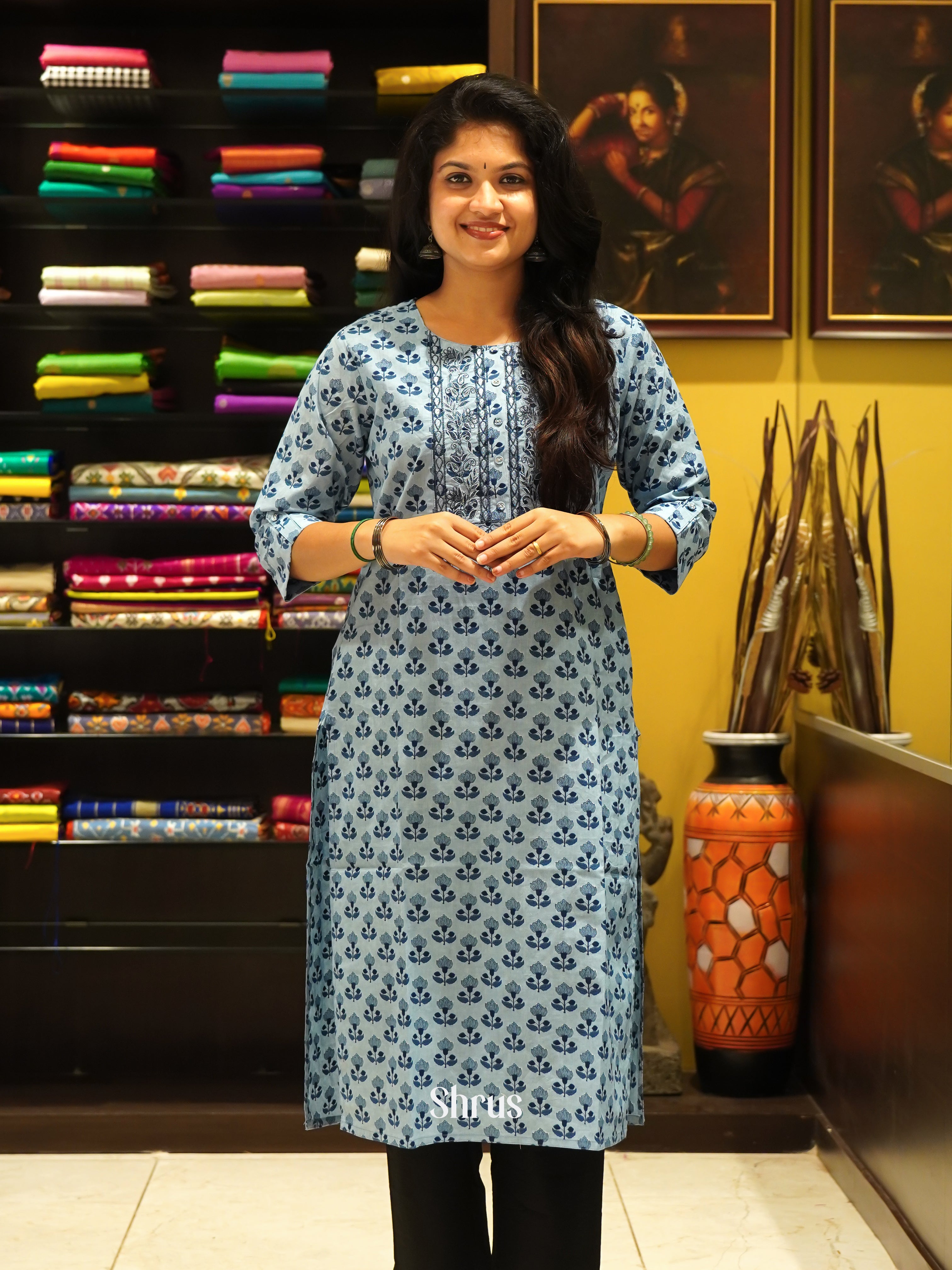 Grey - Readymade Kurti - Shop on ShrusEternity.com