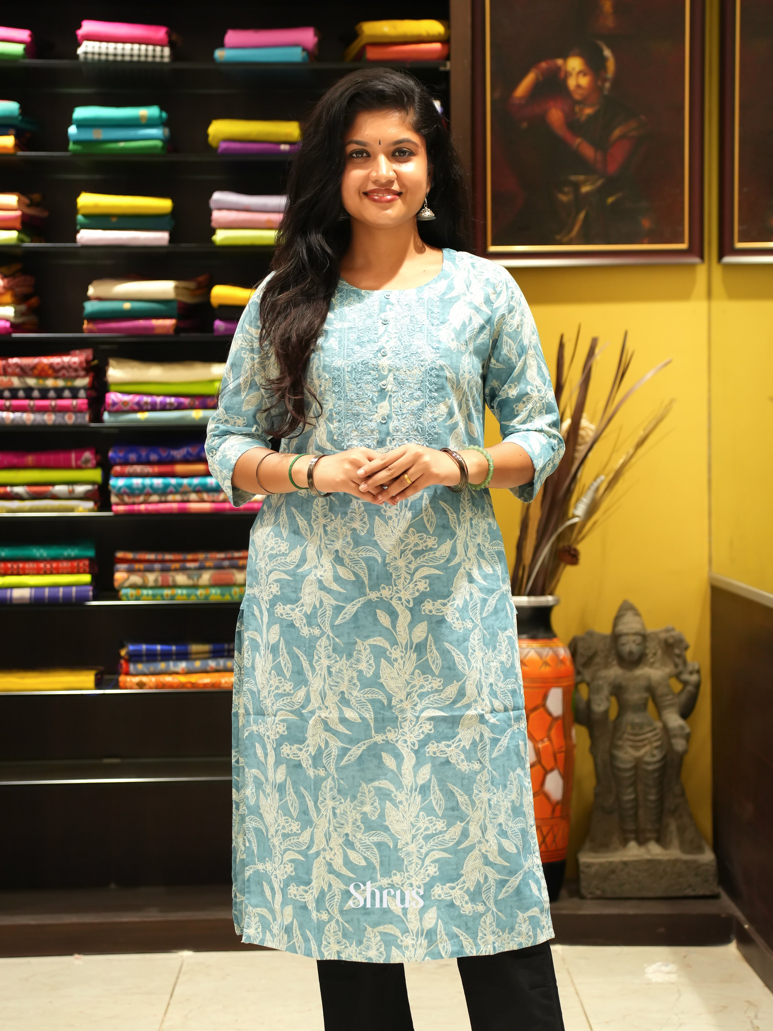 Blue & Cream - Readymade Kurti - Shop on ShrusEternity.com