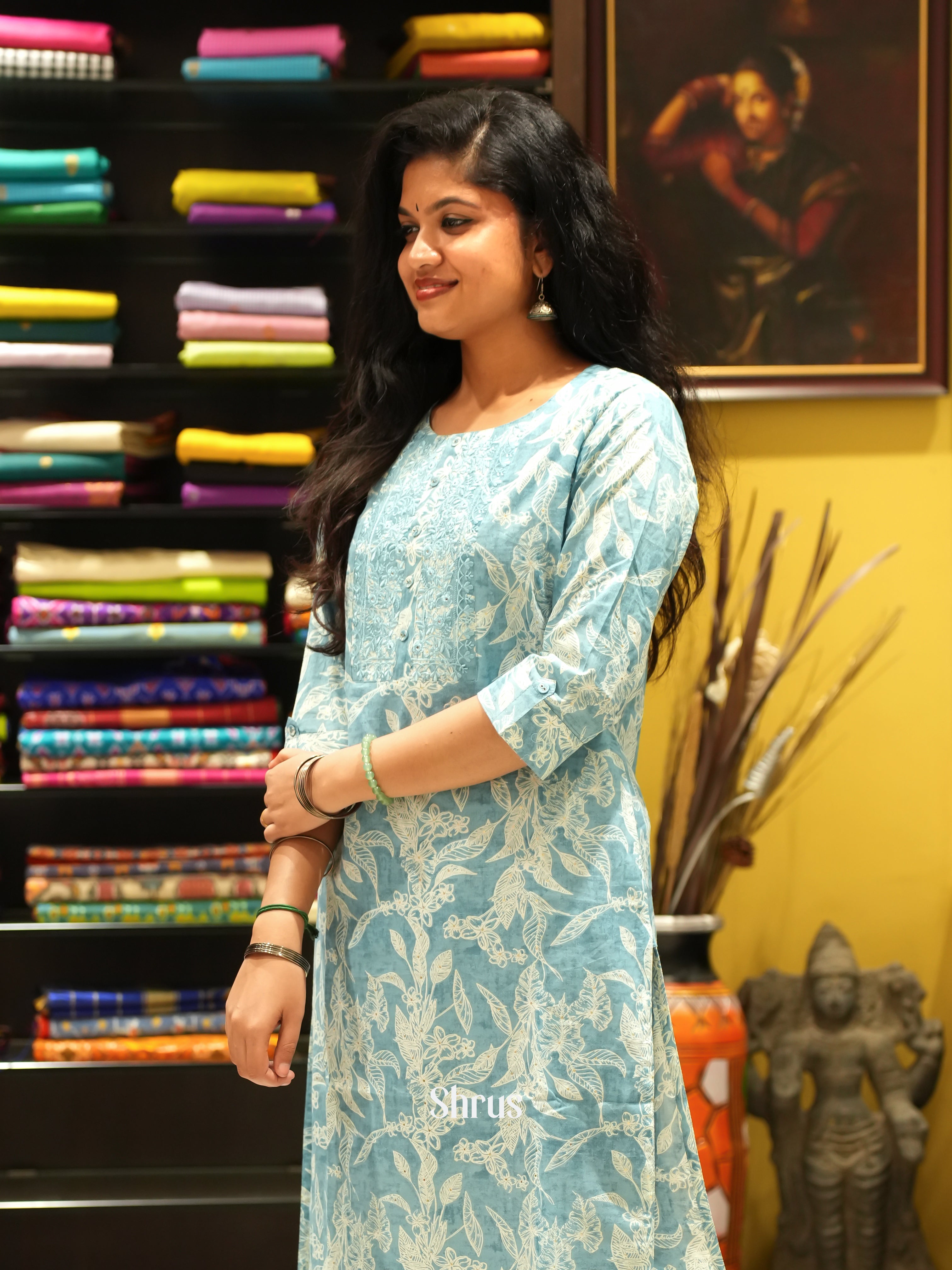 Blue & Cream - Readymade Kurti - Shop on ShrusEternity.com