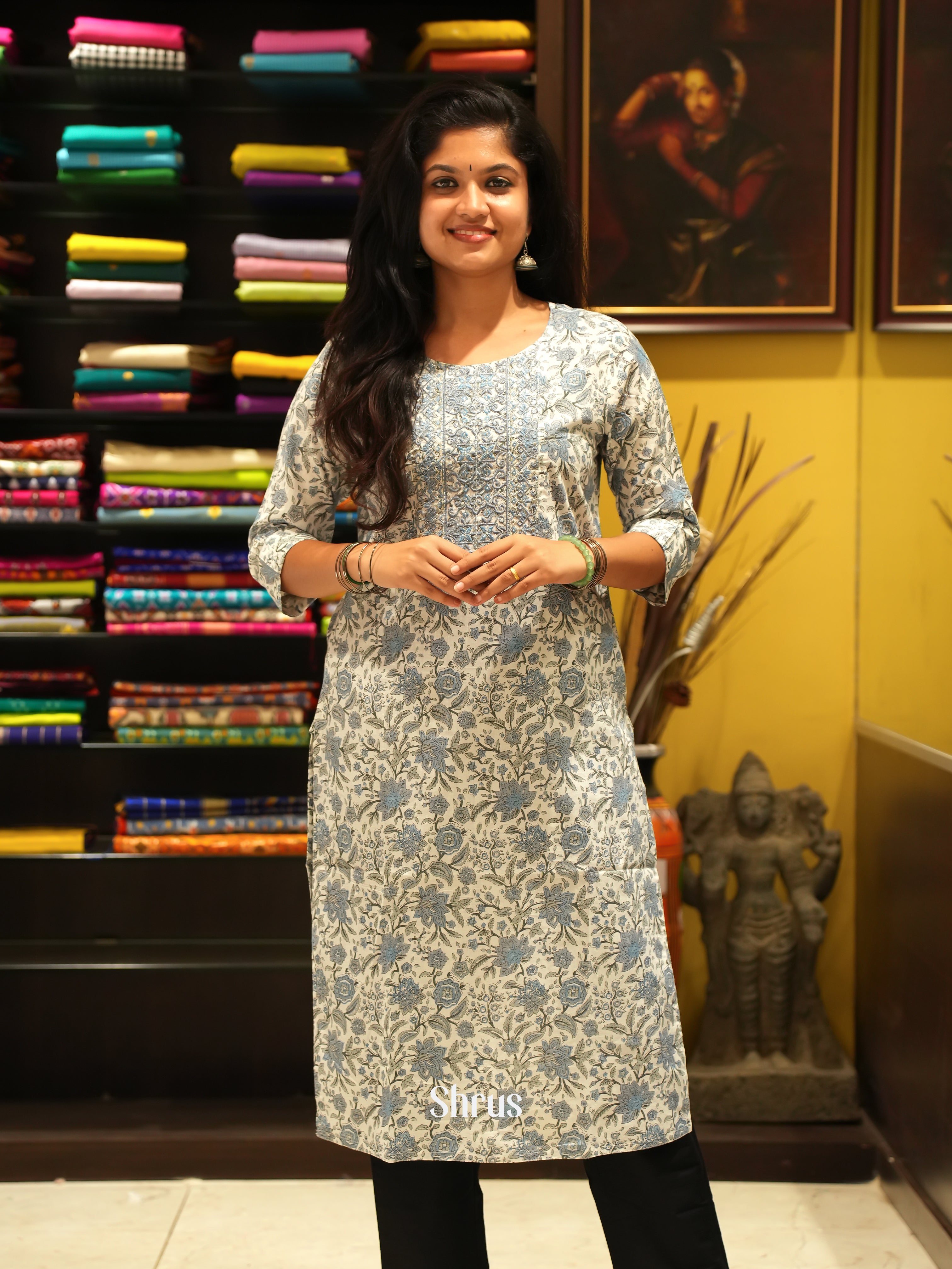 Cream & Grey - Readymade Kurti - Shop on ShrusEternity.com