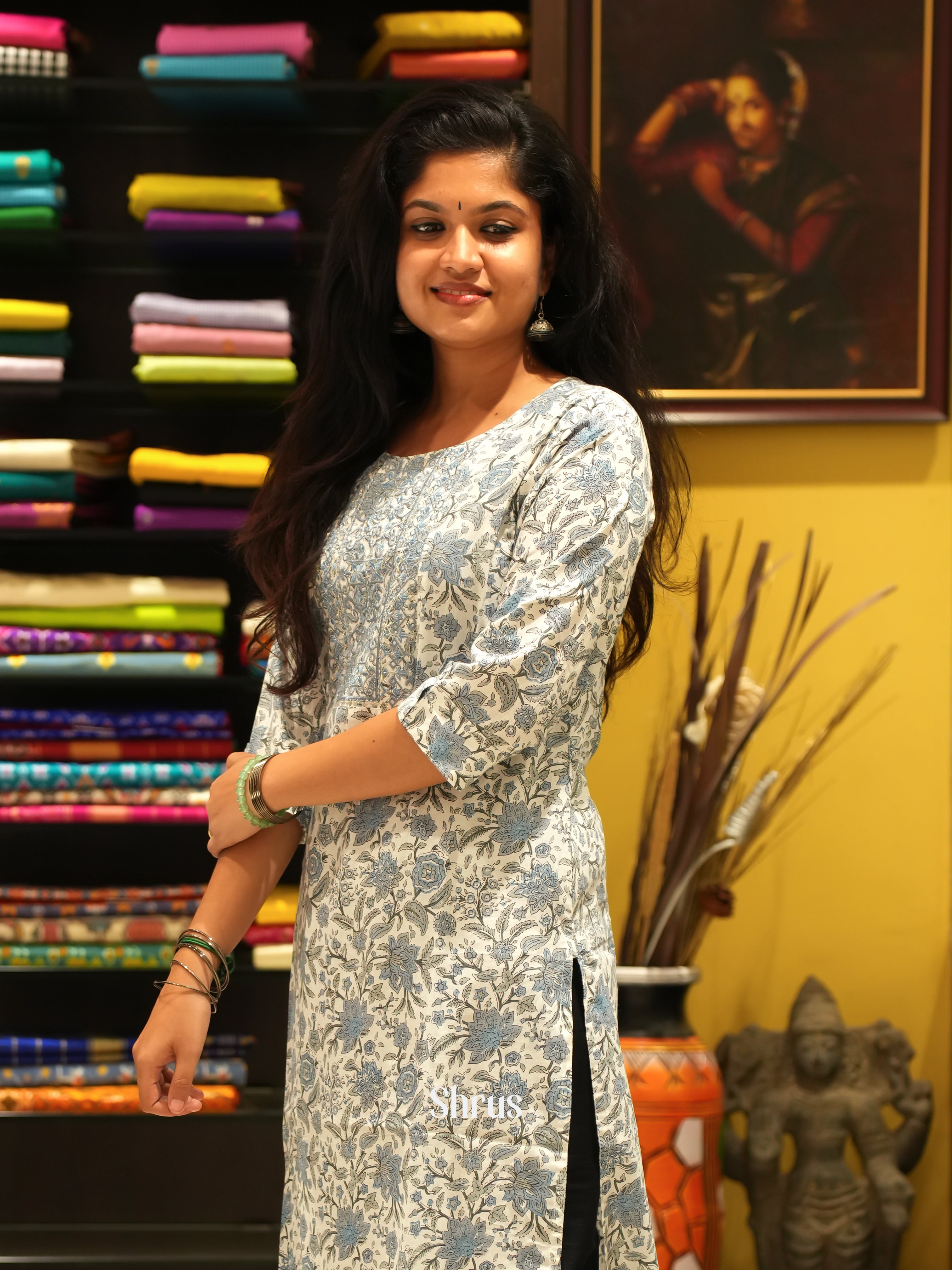 Cream & Grey - Readymade Kurti - Shop on ShrusEternity.com