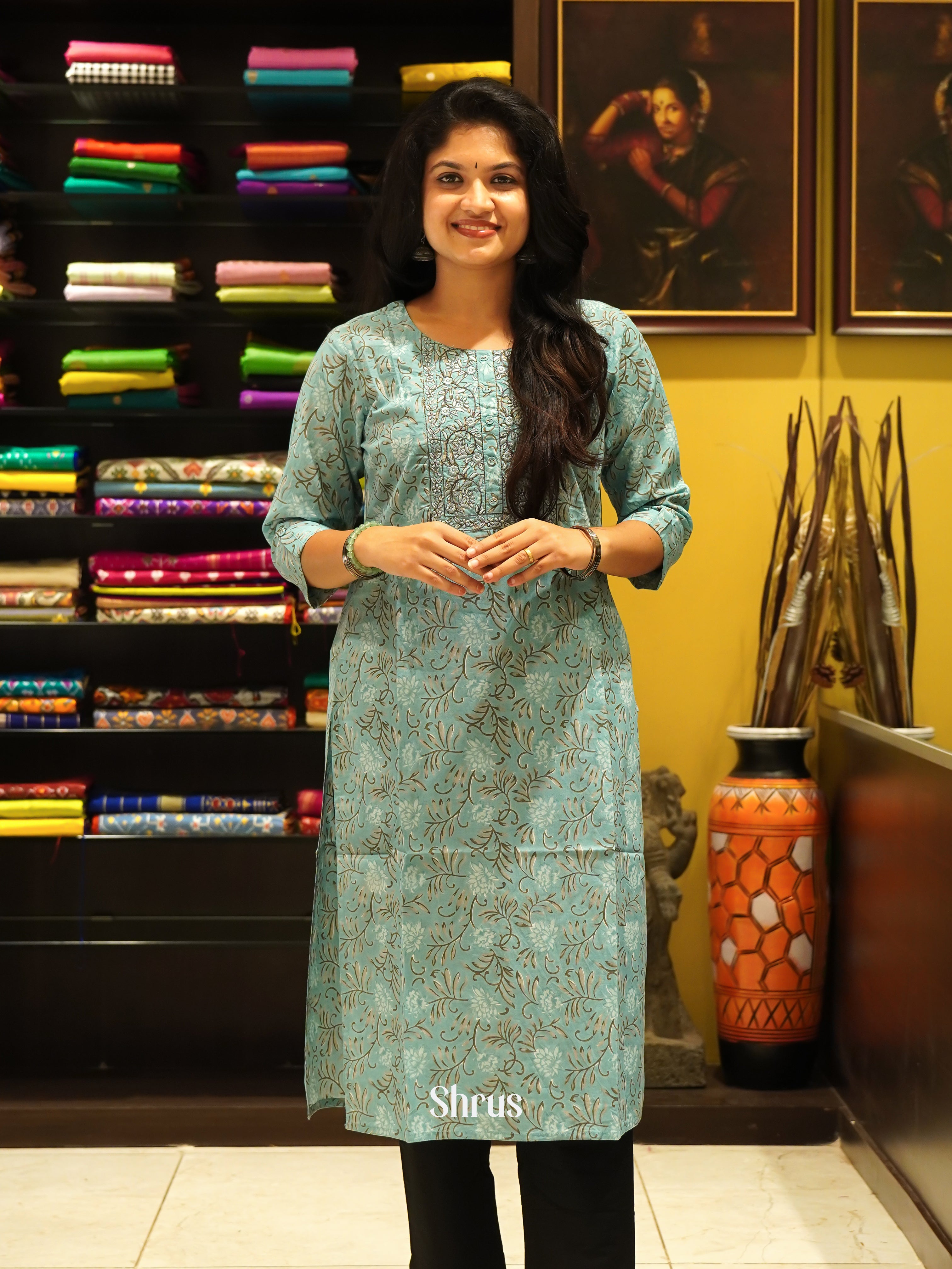 Bluish Grey - Readymade Kurti - Shop on ShrusEternity.com