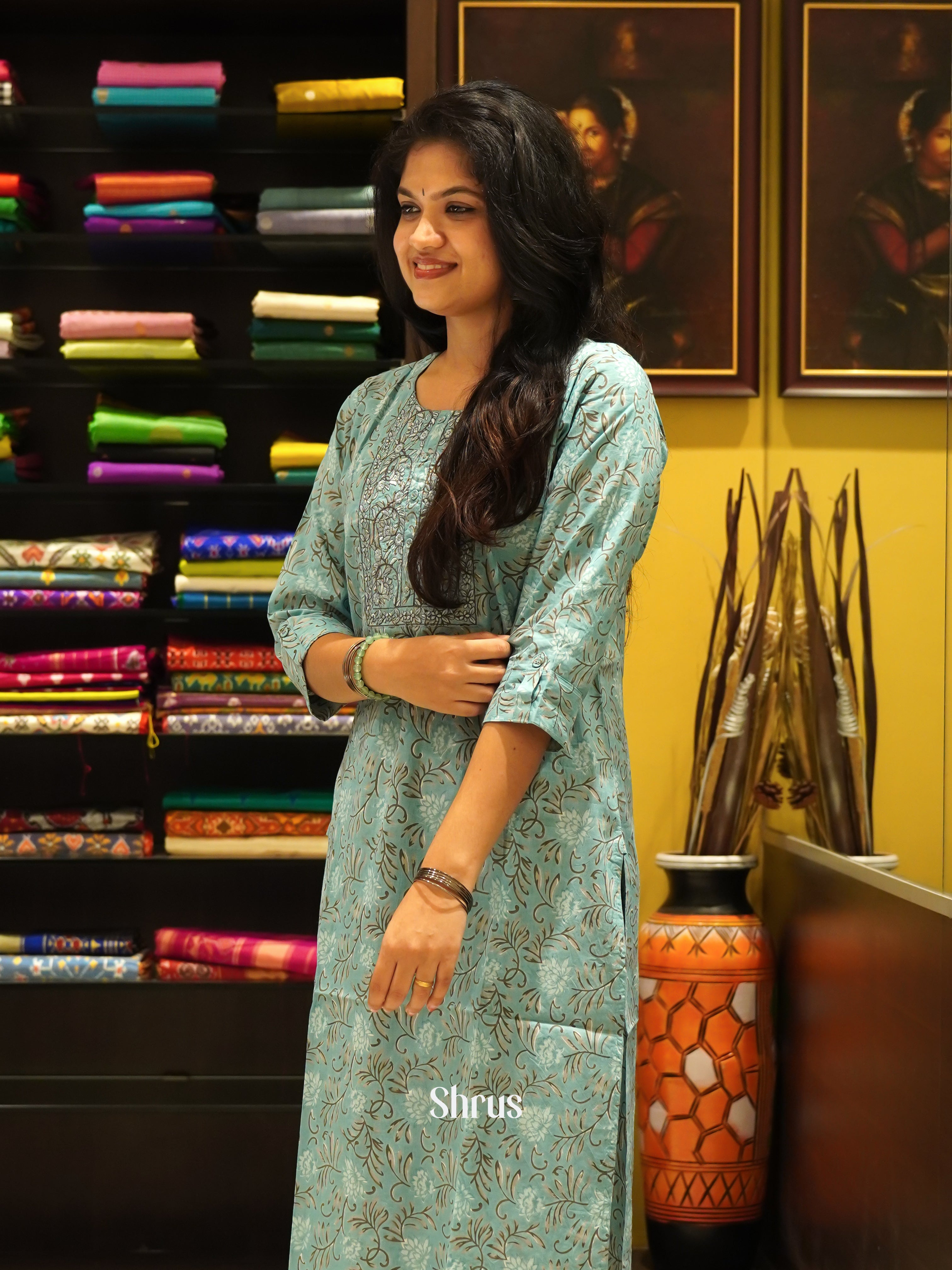 Bluish Grey - Readymade Kurti - Shop on ShrusEternity.com