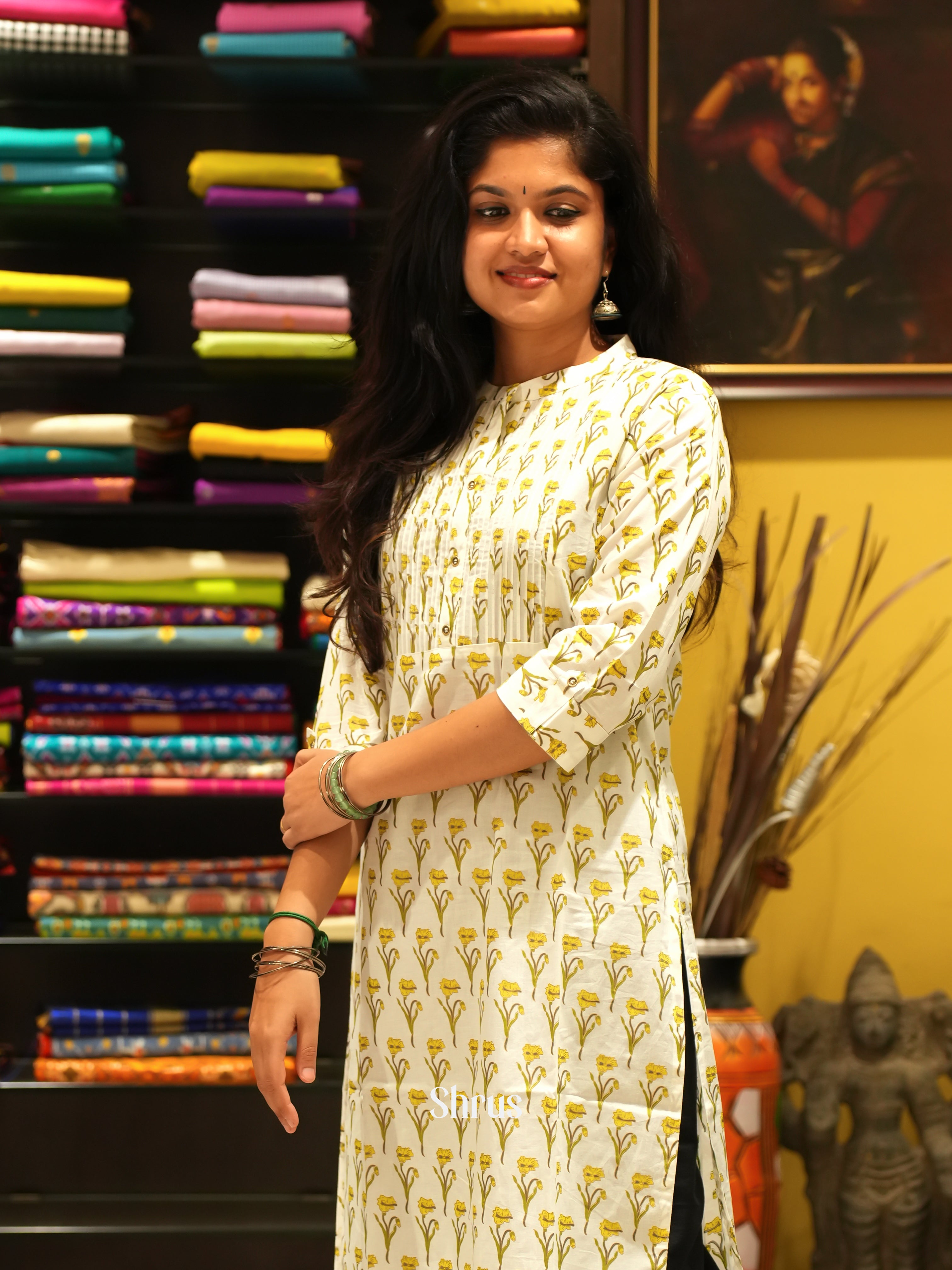 Cream & Yellow - Readymade Kurti - Shop on ShrusEternity.com