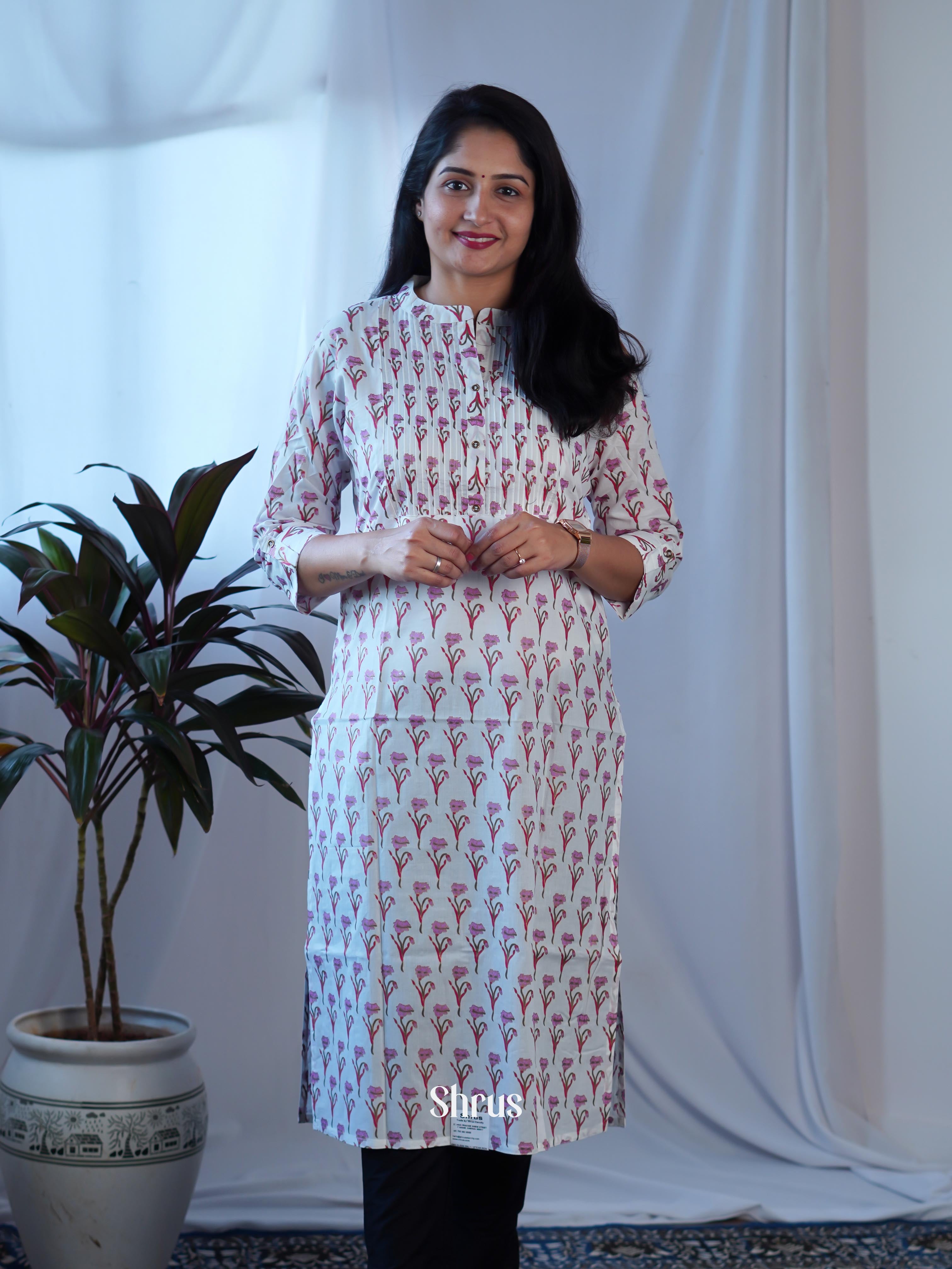 Cream & Pink - Readymade Kurti - Shop on ShrusEternity.com