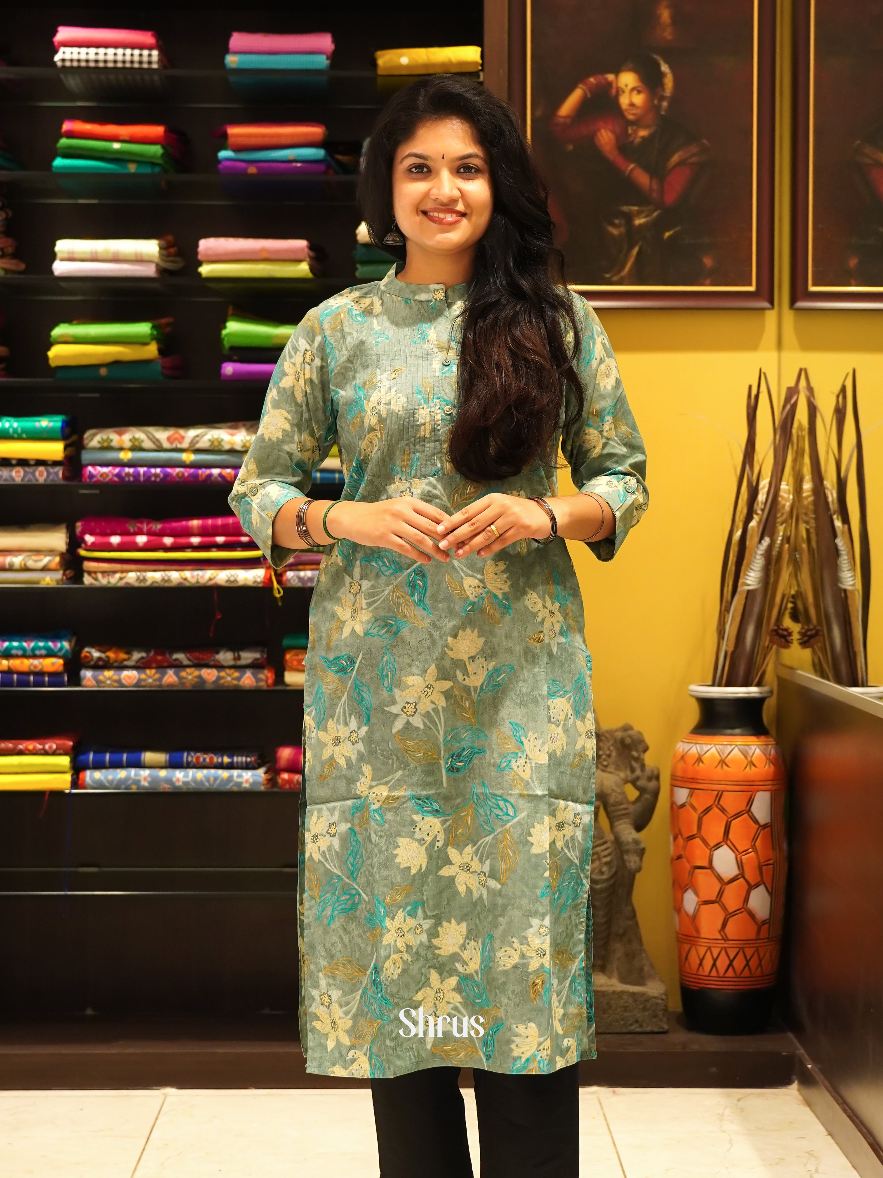 Grey & Blue - Readymade Kurti - Shop on ShrusEternity.com