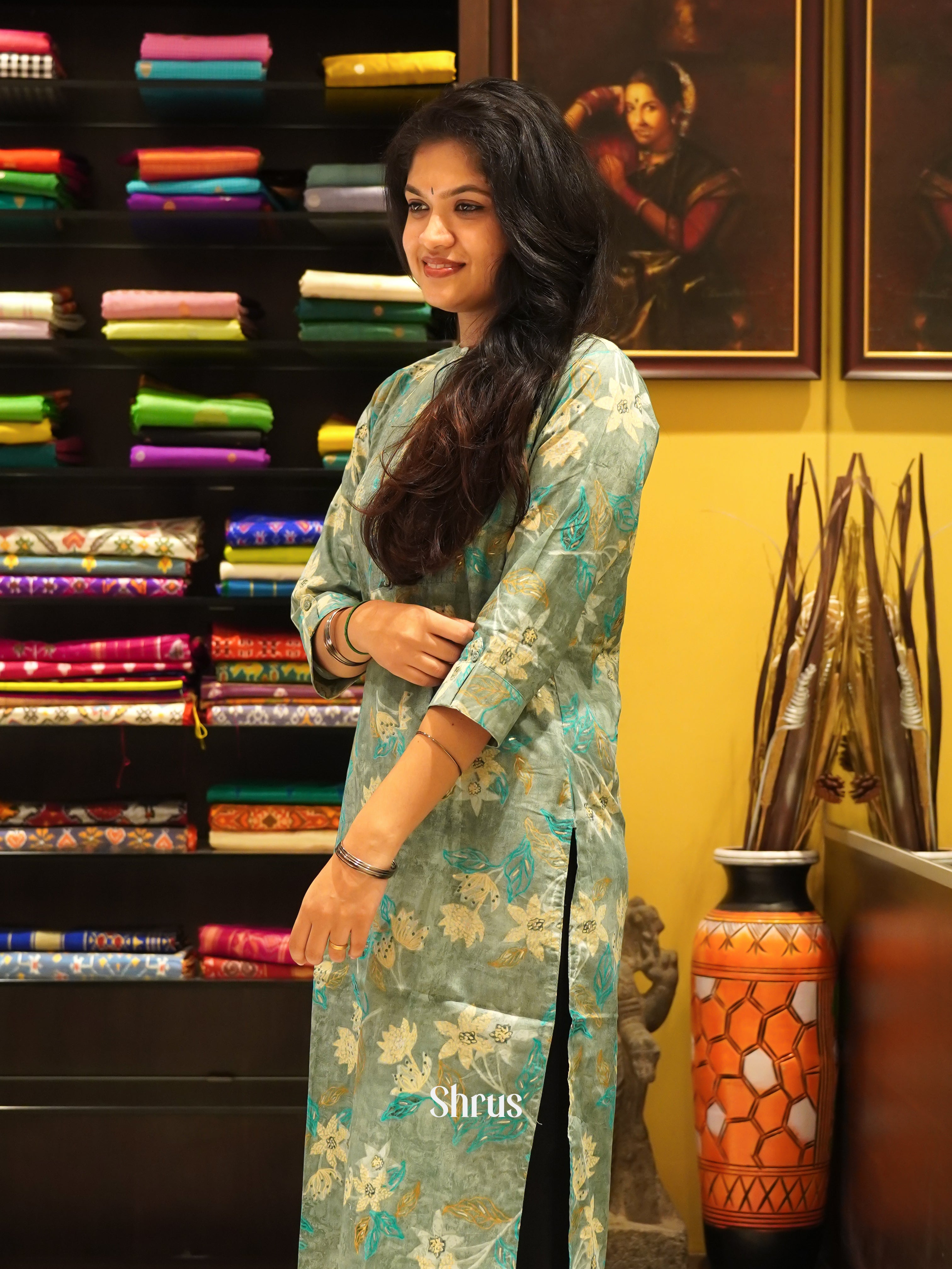 Grey & Blue - Readymade Kurti - Shop on ShrusEternity.com