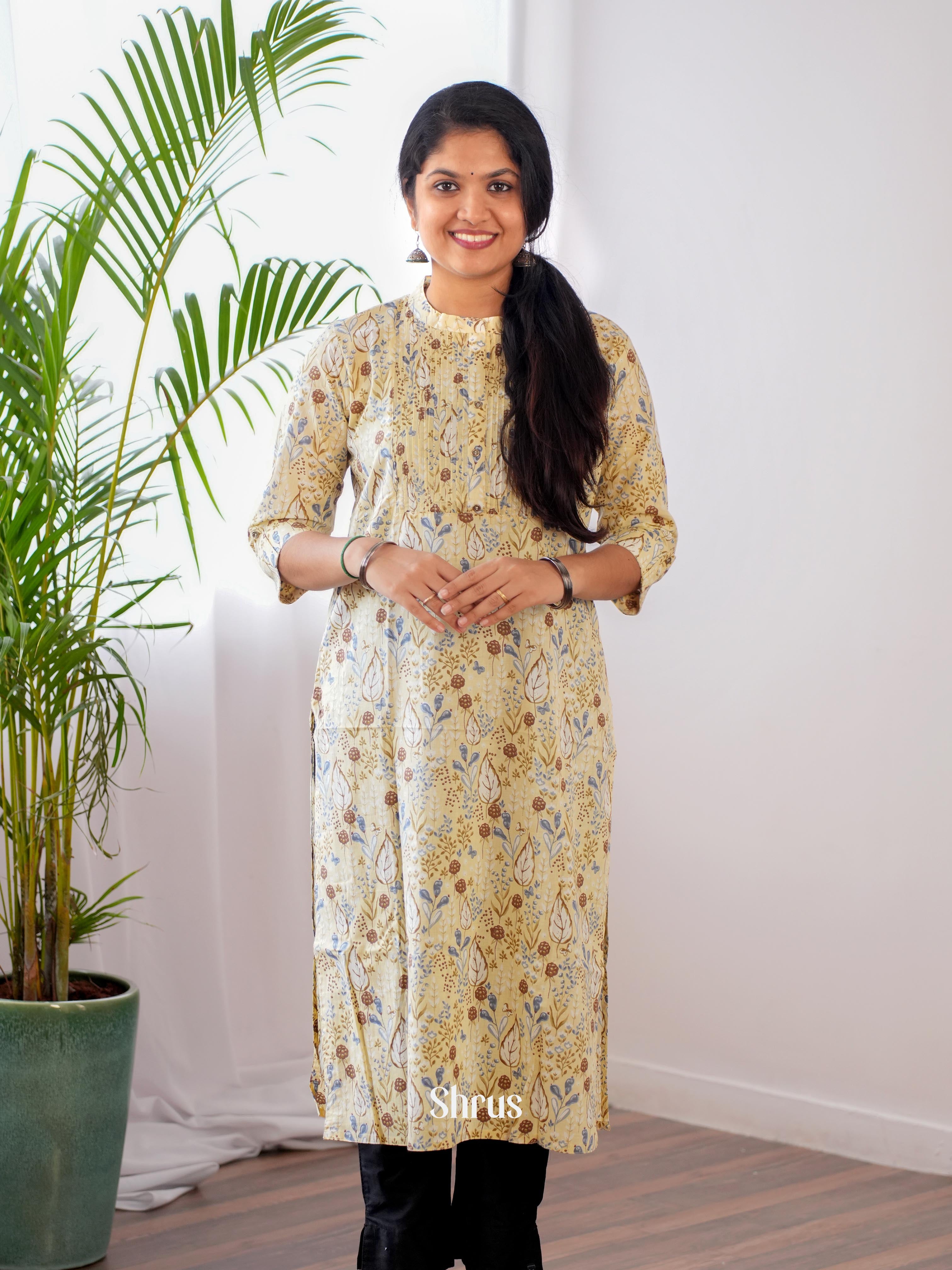 Yellow - Readymade Kurti - Shop on ShrusEternity.com