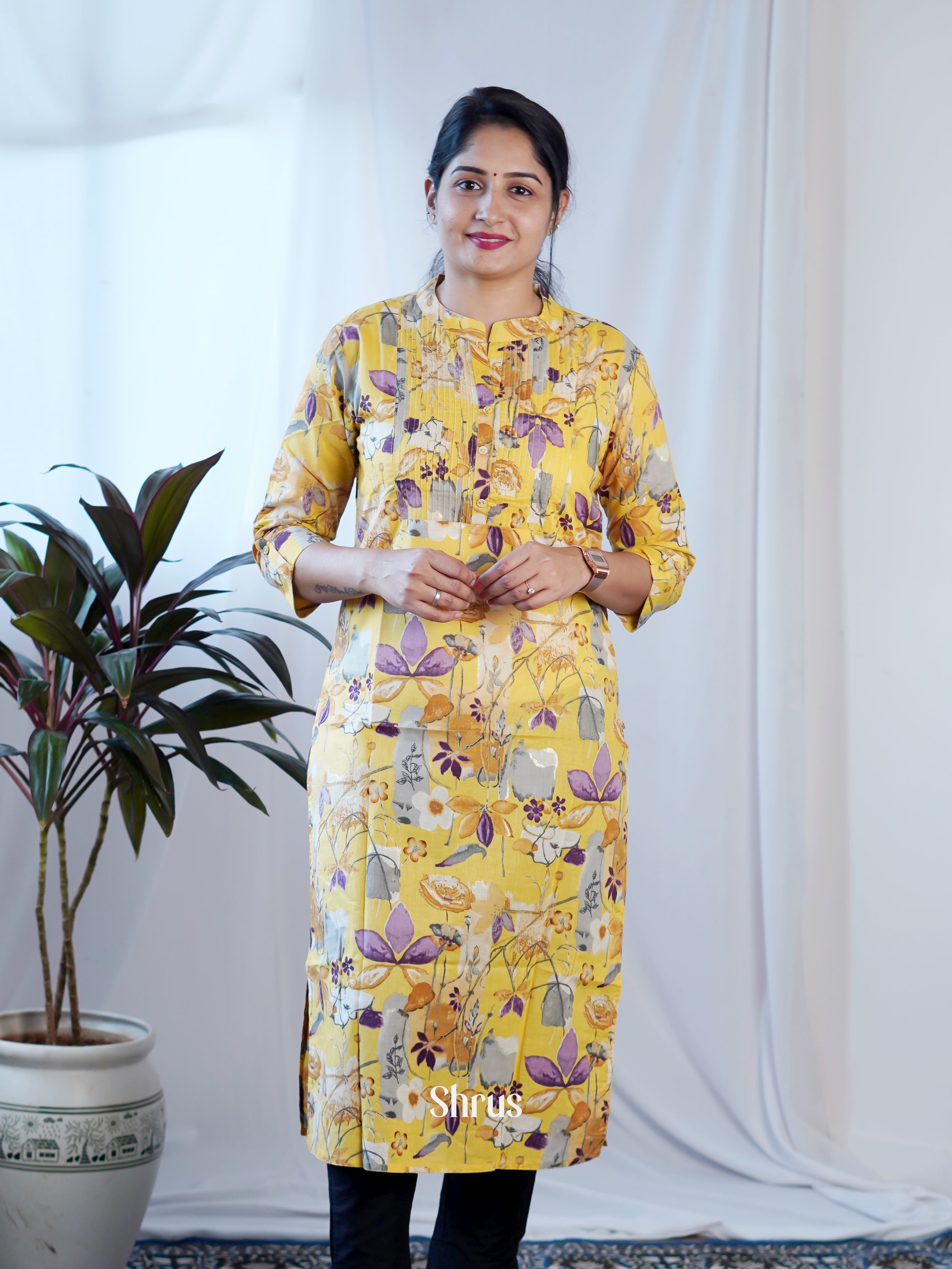 Yellow - Readymade Kurti - Shop on ShrusEternity.com