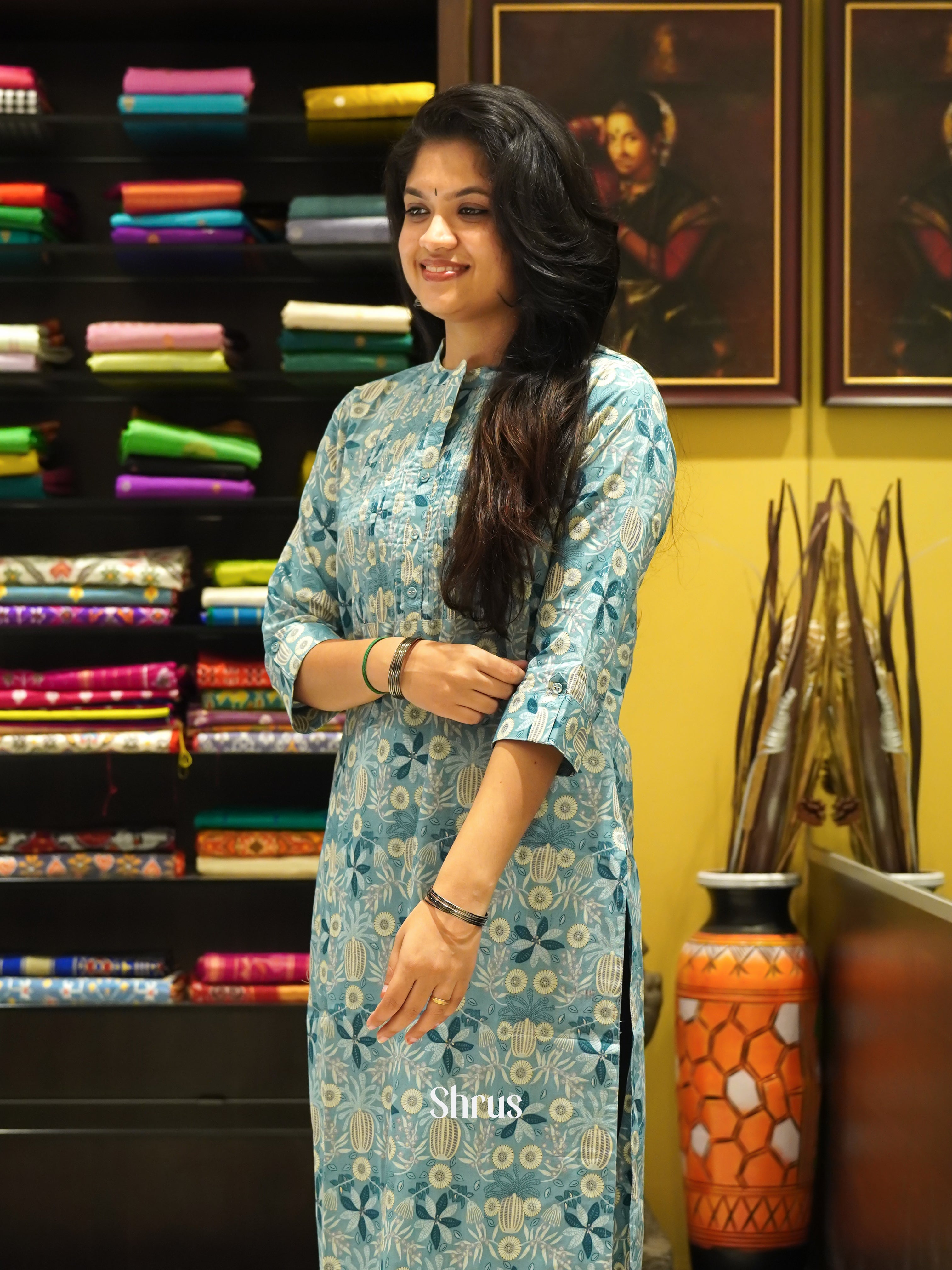 Grey - Readymade Kurti - Shop on ShrusEternity.com