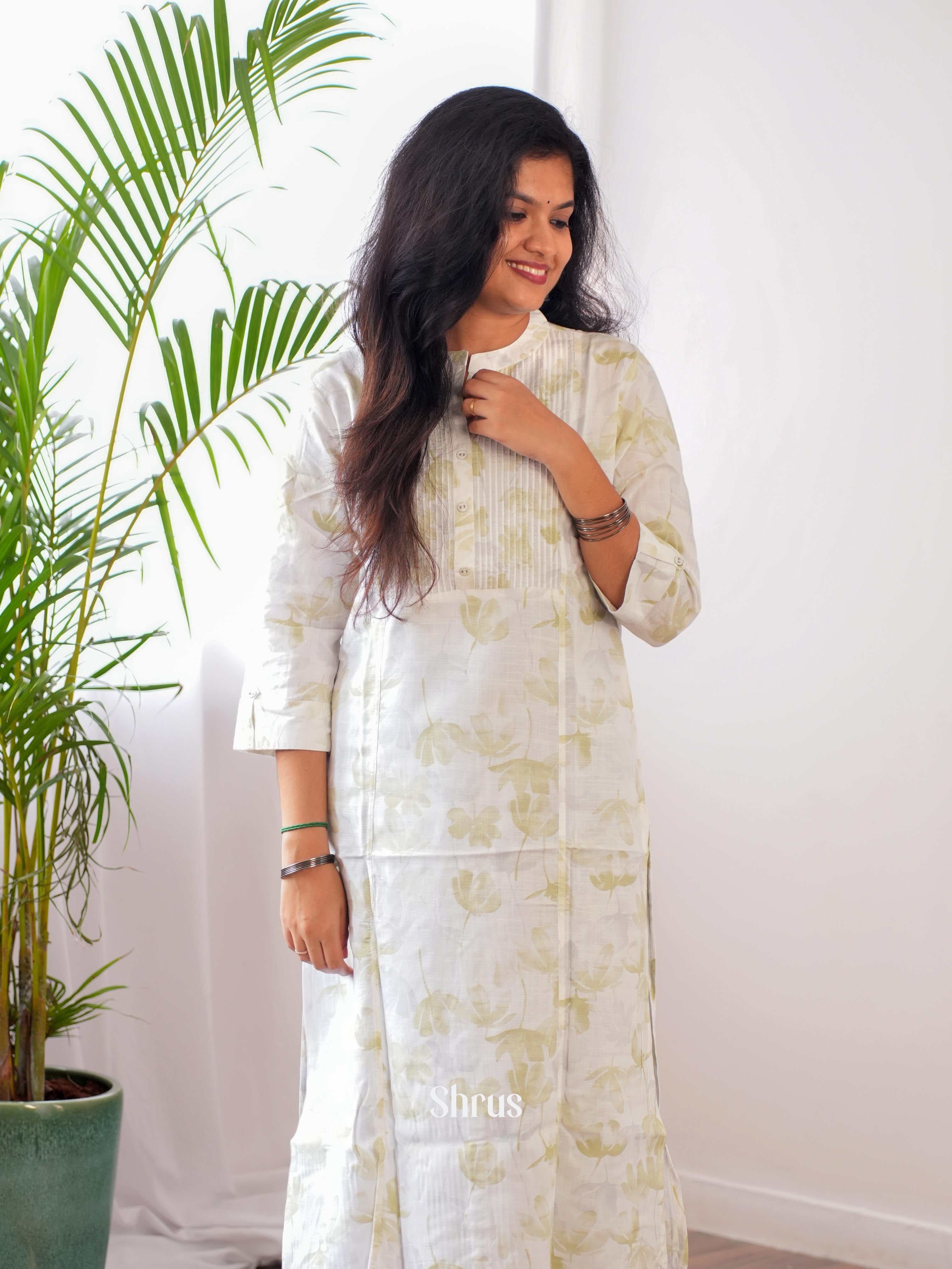 Cream & Green - Readymade Kurti - Shop on ShrusEternity.com