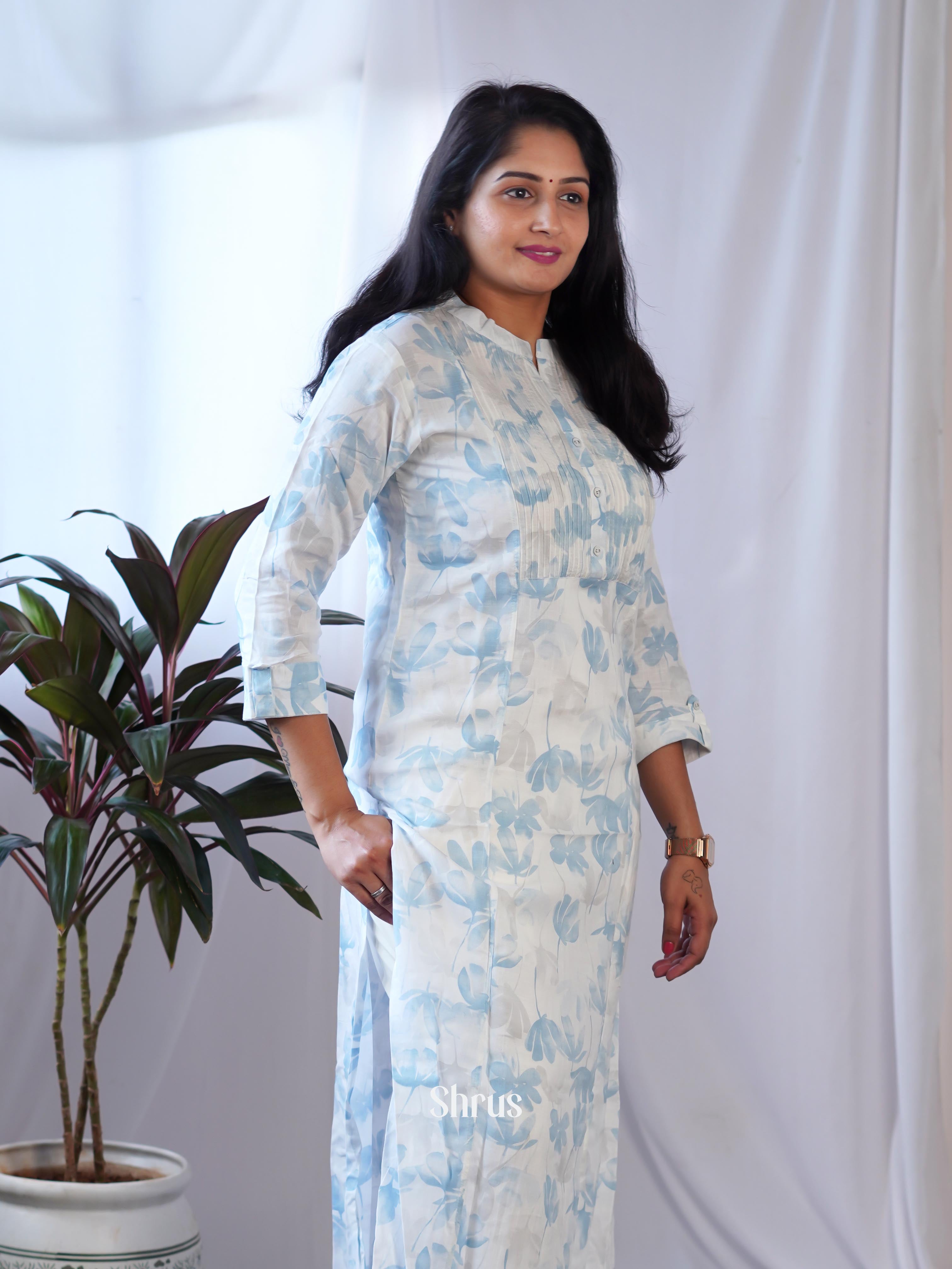 Cream & Blue - Readymade Kurti - Shop on ShrusEternity.com