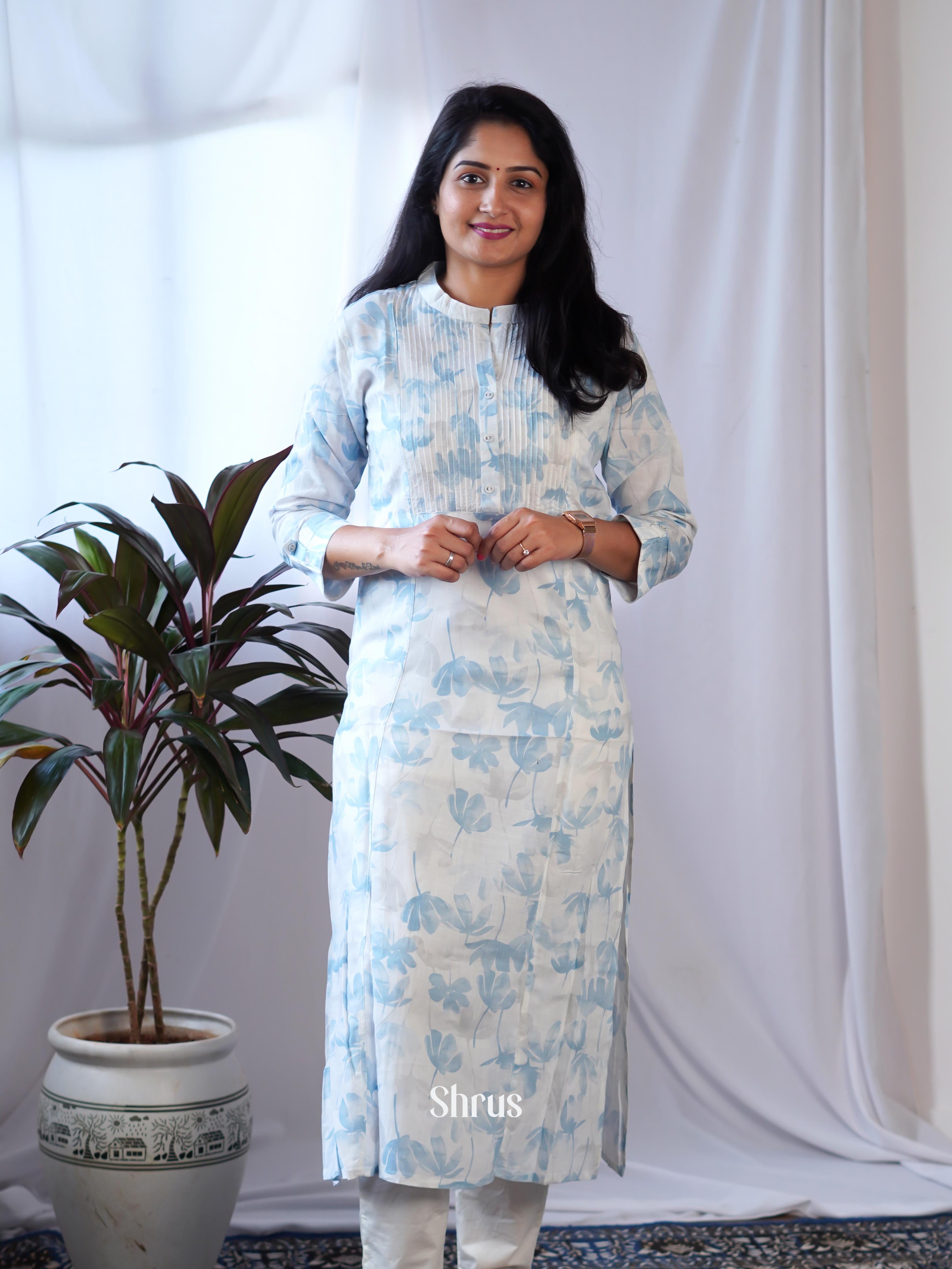 Cream & Blue - Readymade Kurti - Shop on ShrusEternity.com