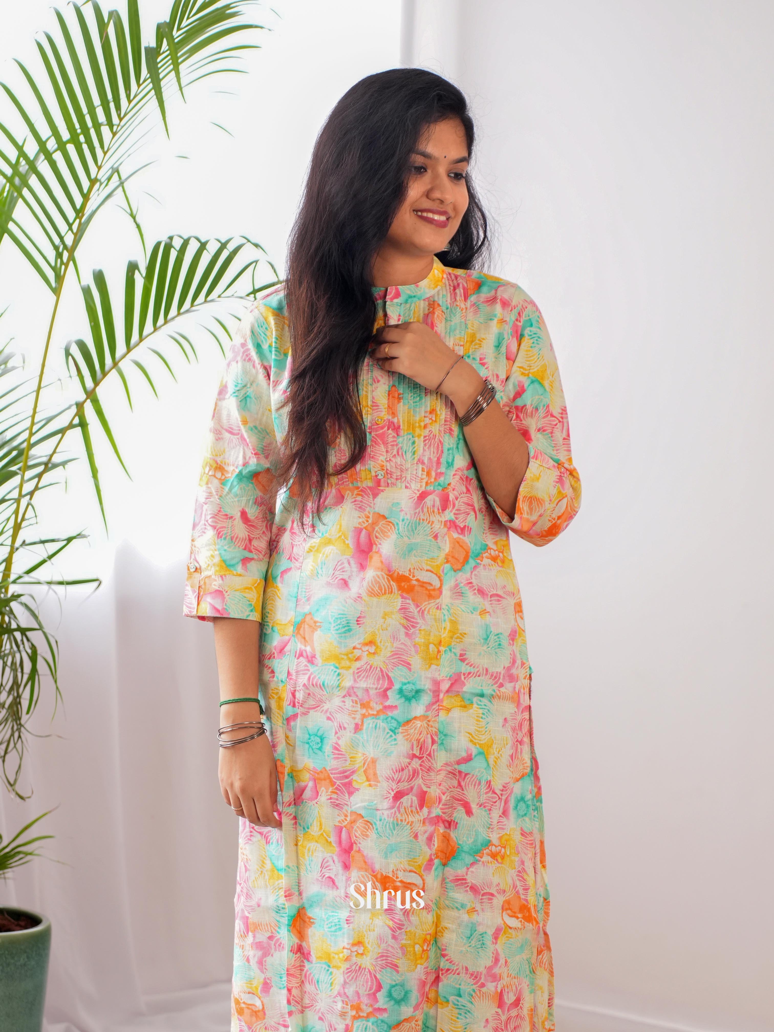 Yellow & Pink- Readymade Kurti - Shop on ShrusEternity.com