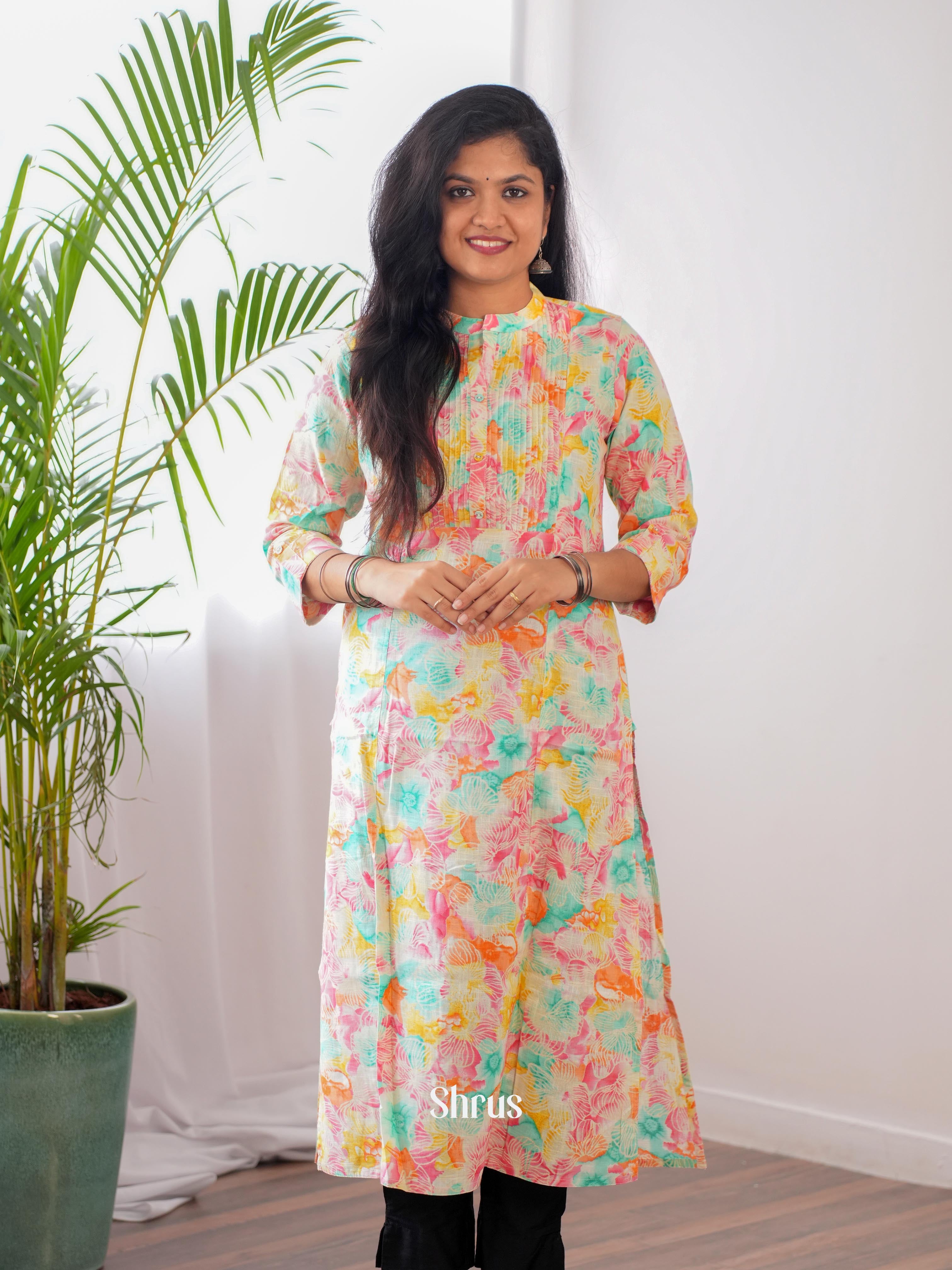 Yellow & Pink- Readymade Kurti - Shop on ShrusEternity.com