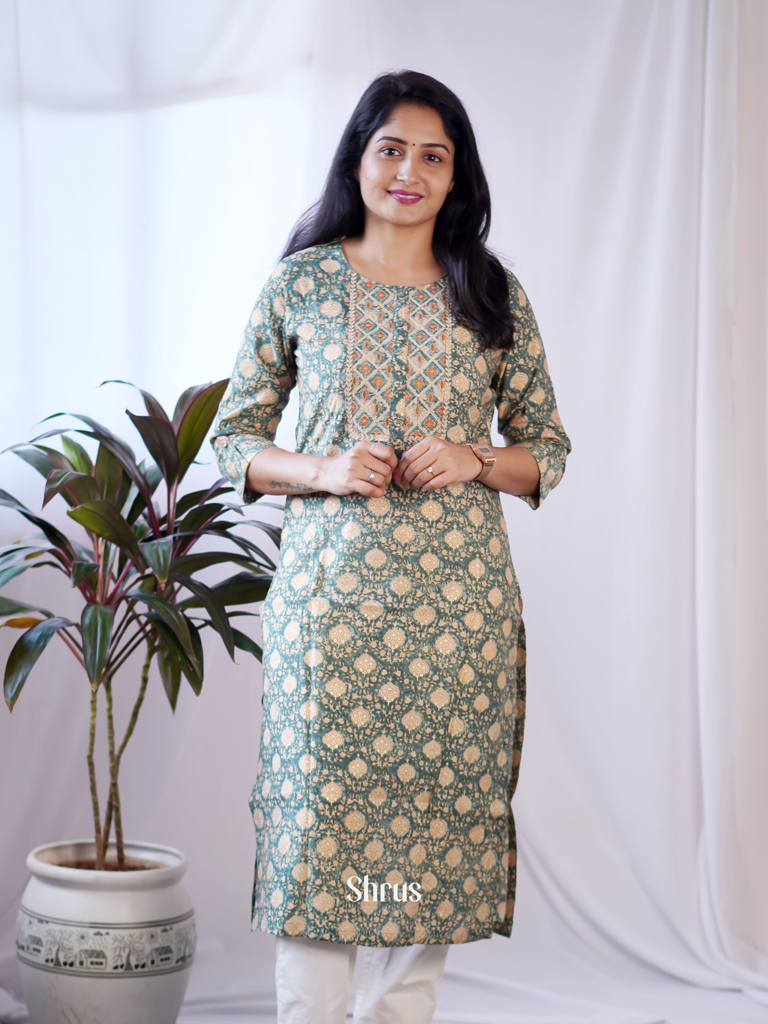 Green - Readymade Kurti - Shop on ShrusEternity.com