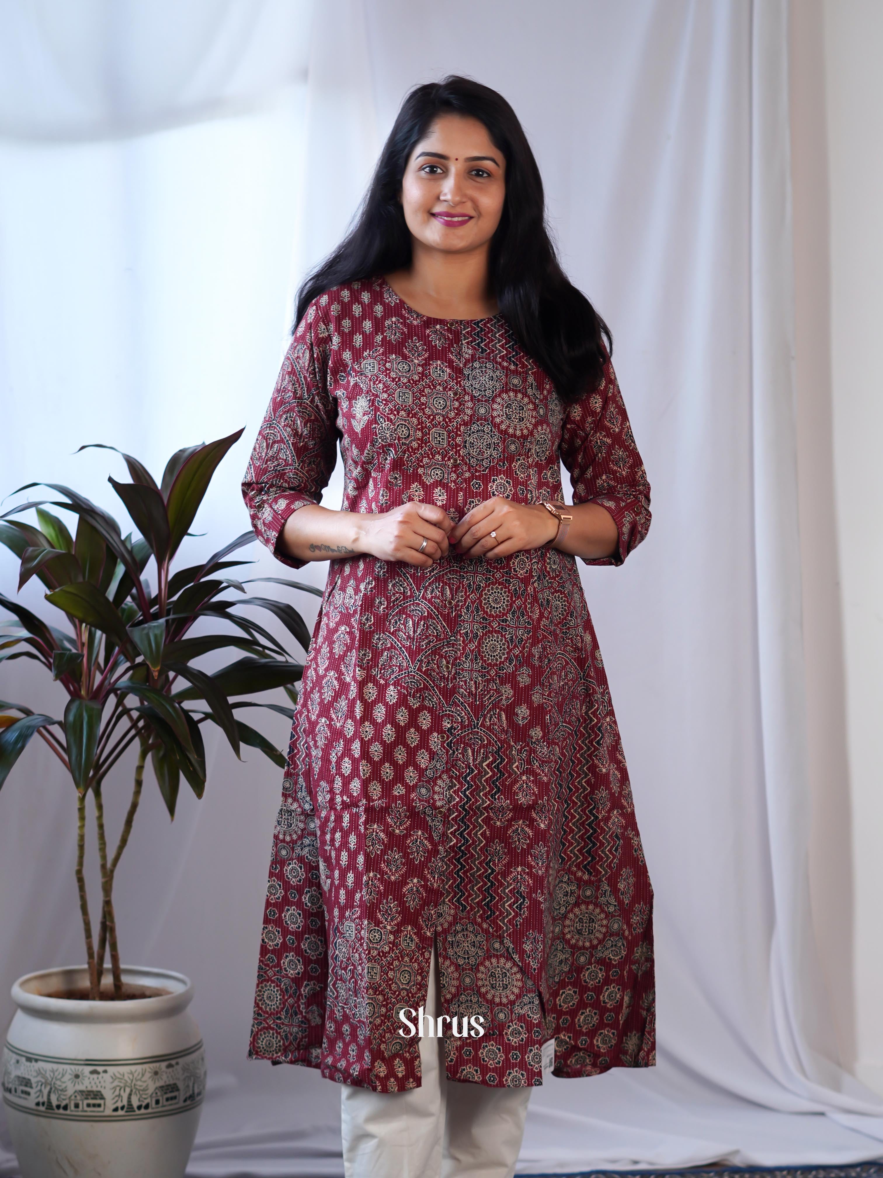 Maroon - Readymade kurti - Shop on ShrusEternity.com
