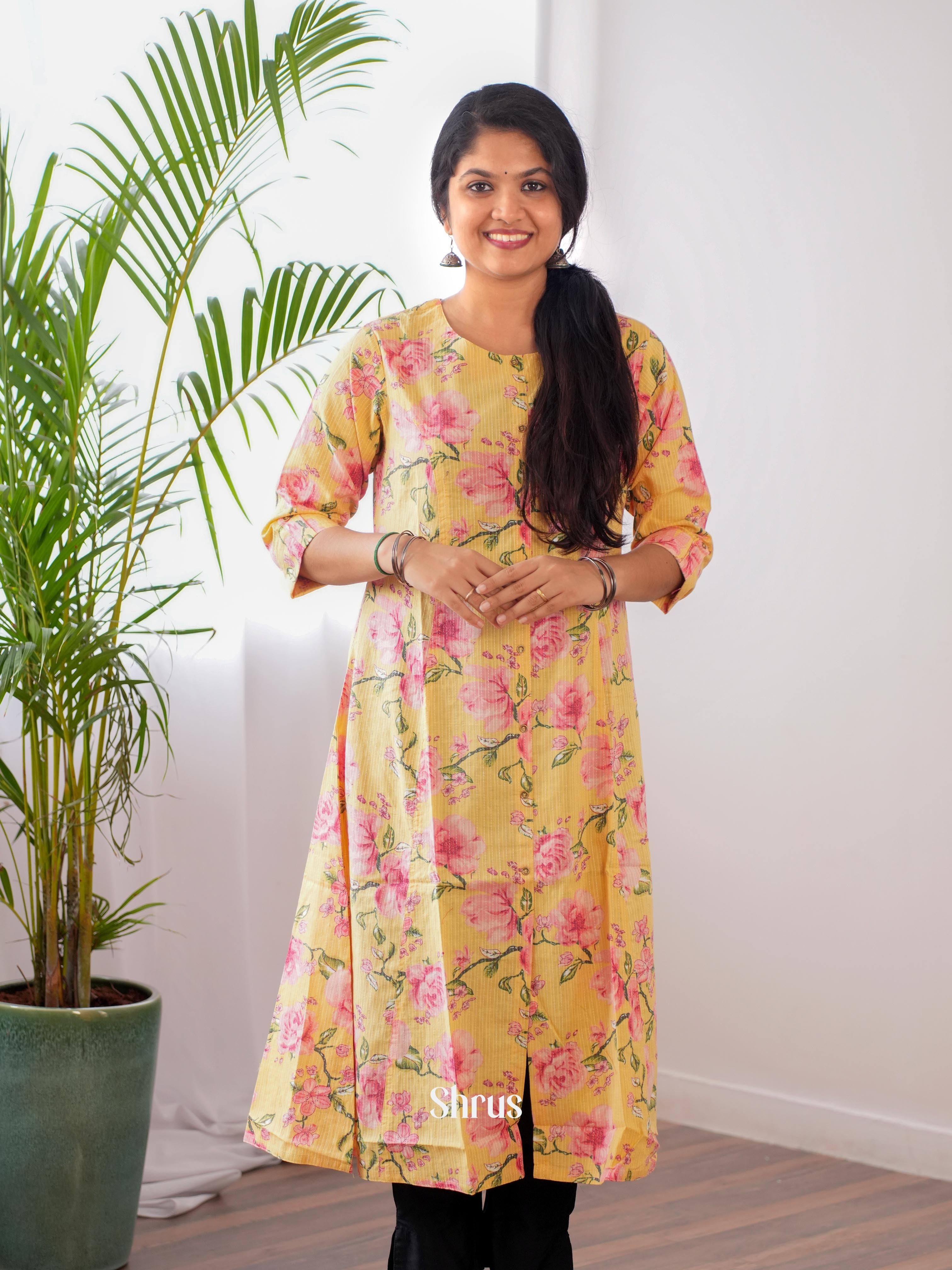 Yellow & Pink - Readymade Kurti - Shop on ShrusEternity.com
