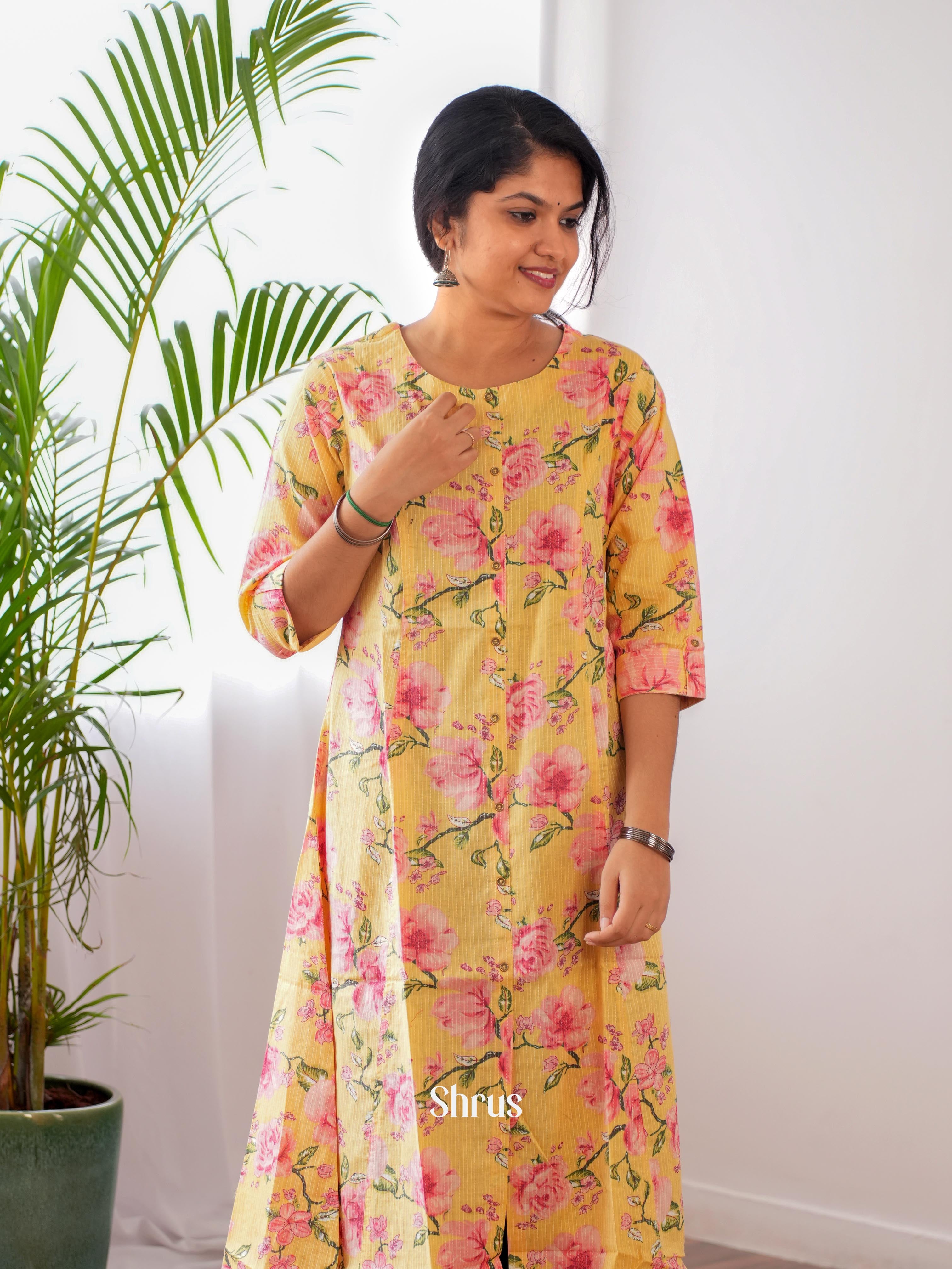 Yellow & Pink - Readymade Kurti - Shop on ShrusEternity.com