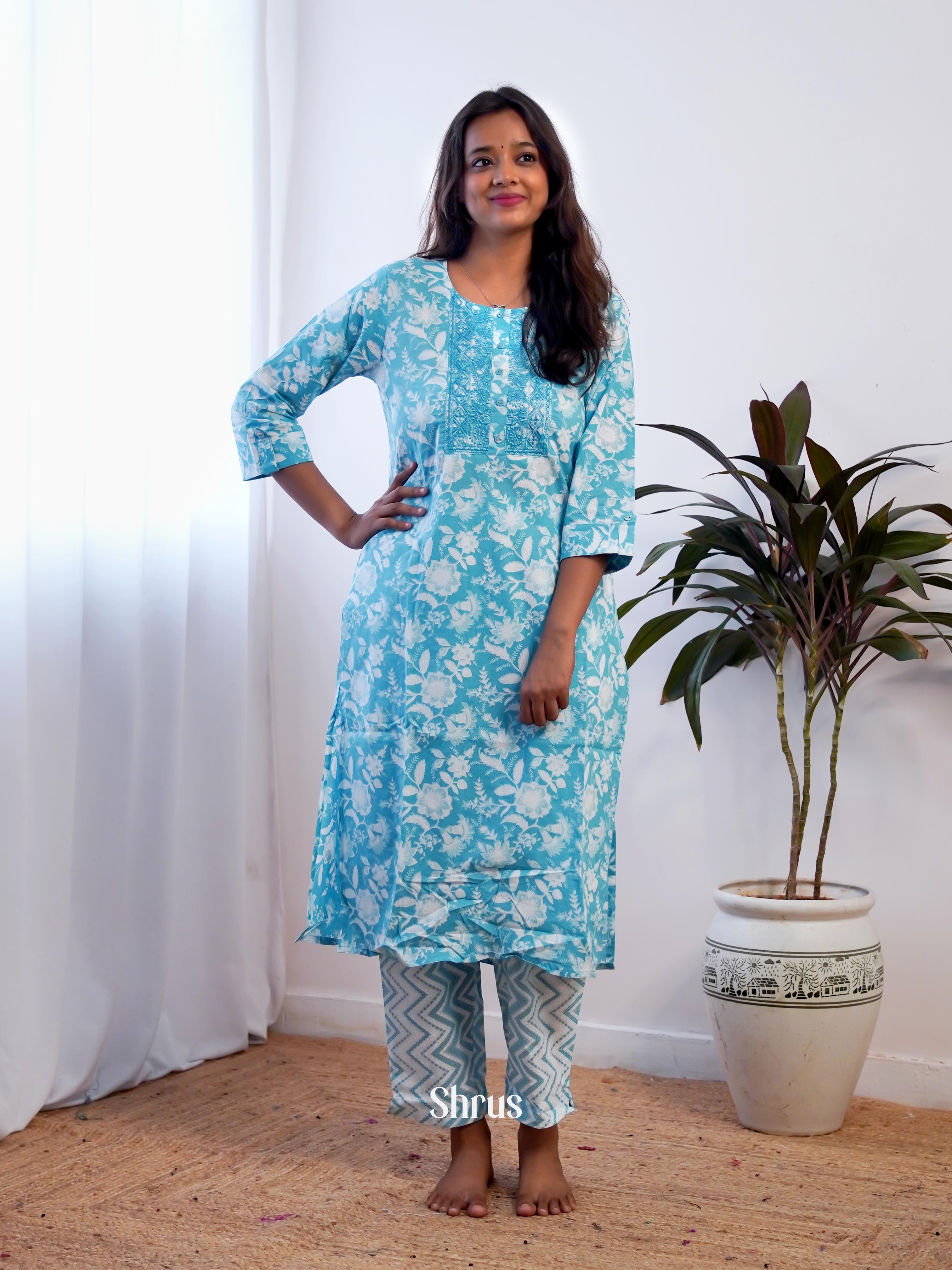 Blue & White -2pc printed Readymade Suits - Shop on ShrusEternity.com