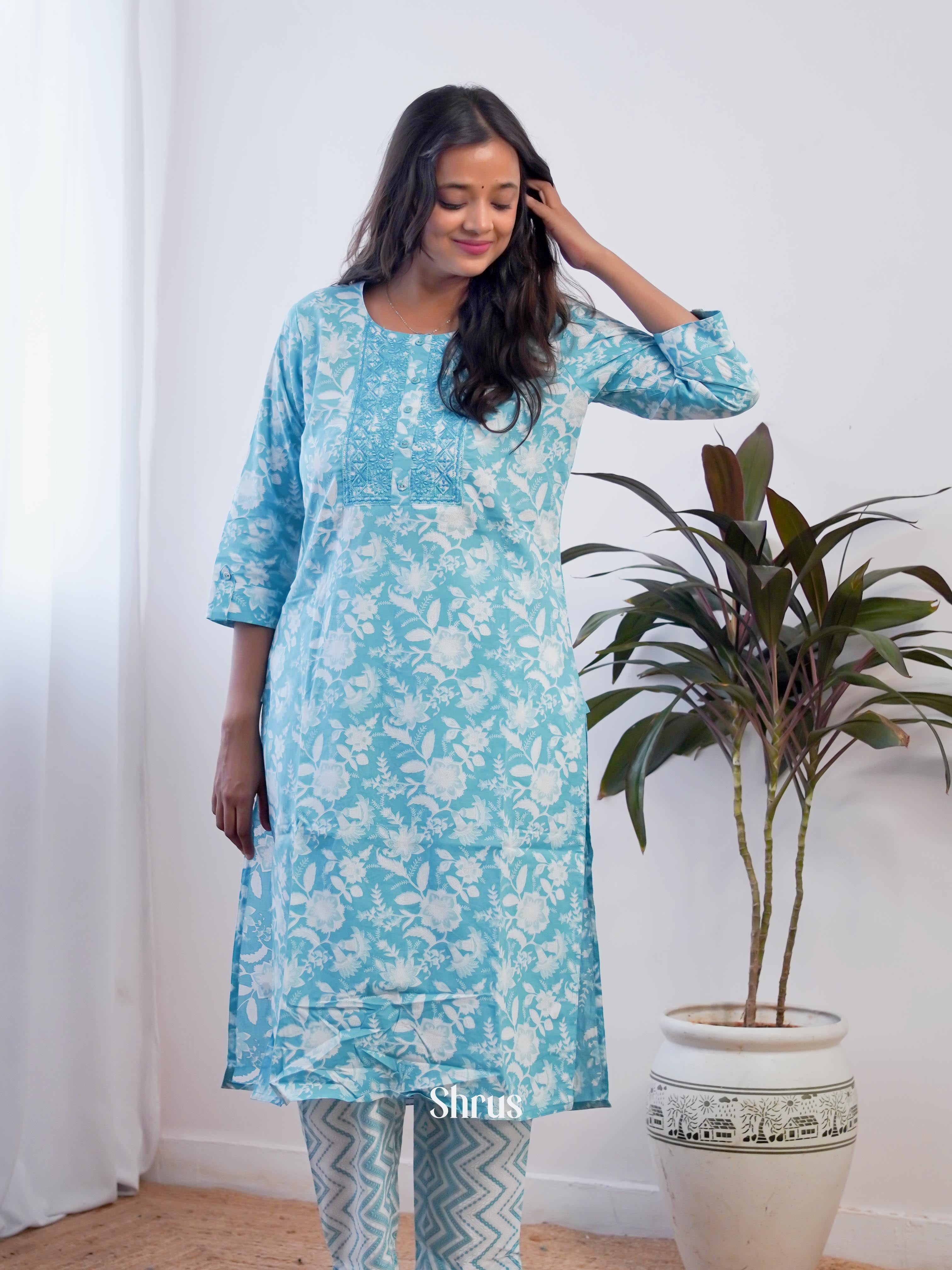 Blue & White -2pc printed Readymade Suits - Shop on ShrusEternity.com